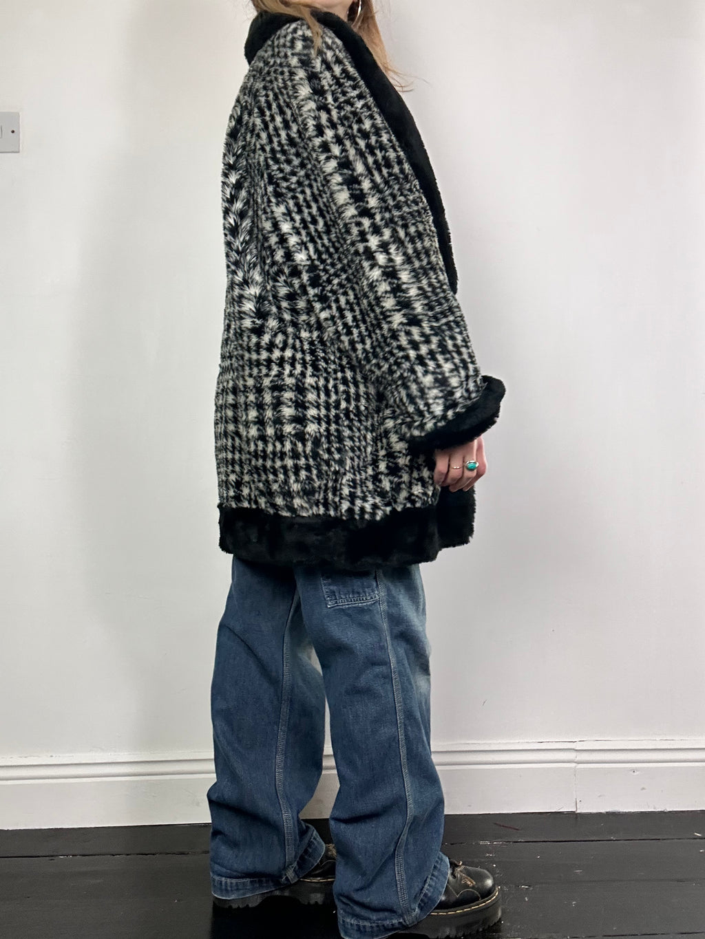 Gingham Faux Fur Coat Size 12