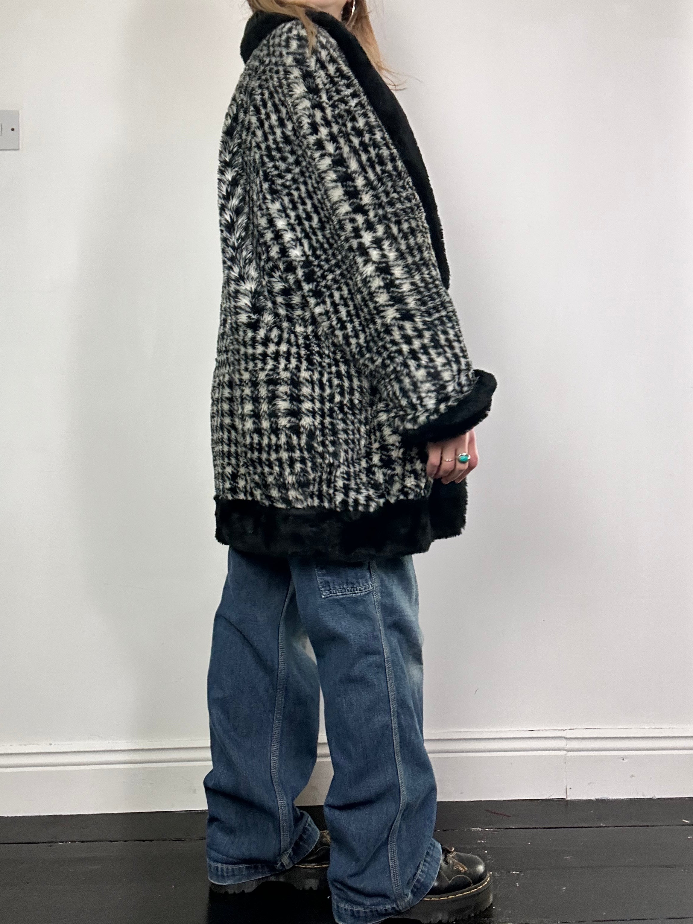 Gingham Faux Fur Coat Size 12