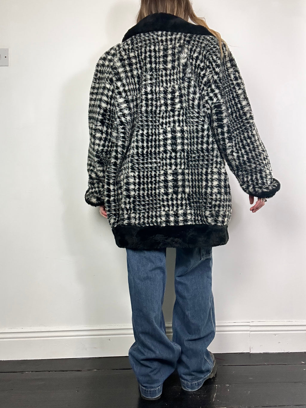 Gingham Faux Fur Coat Size 12