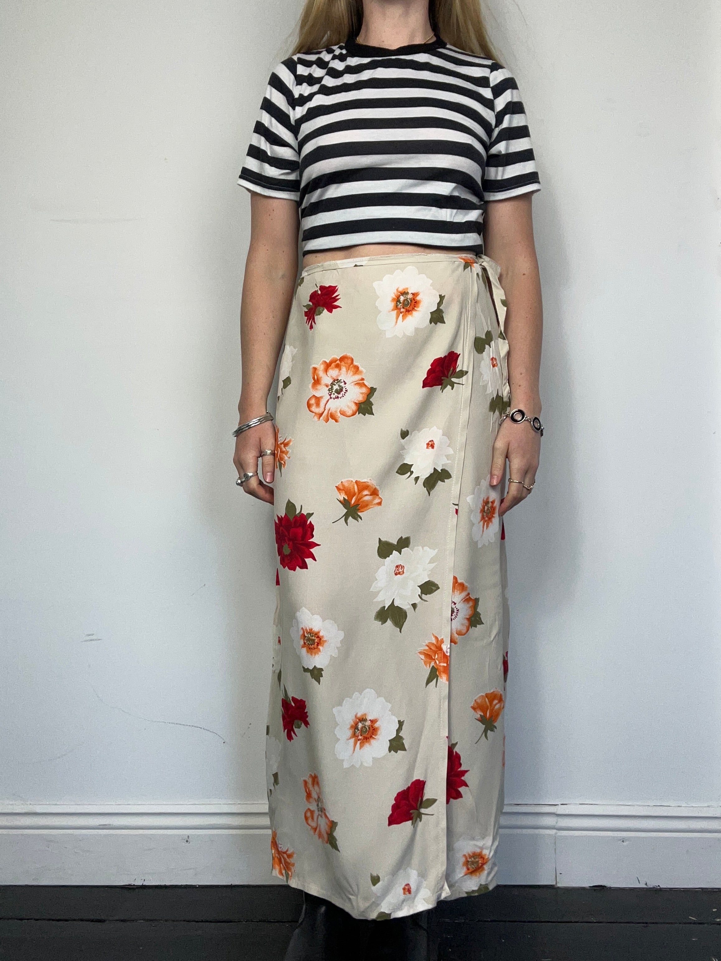 Cream Floral Wrap Skirt Size 8