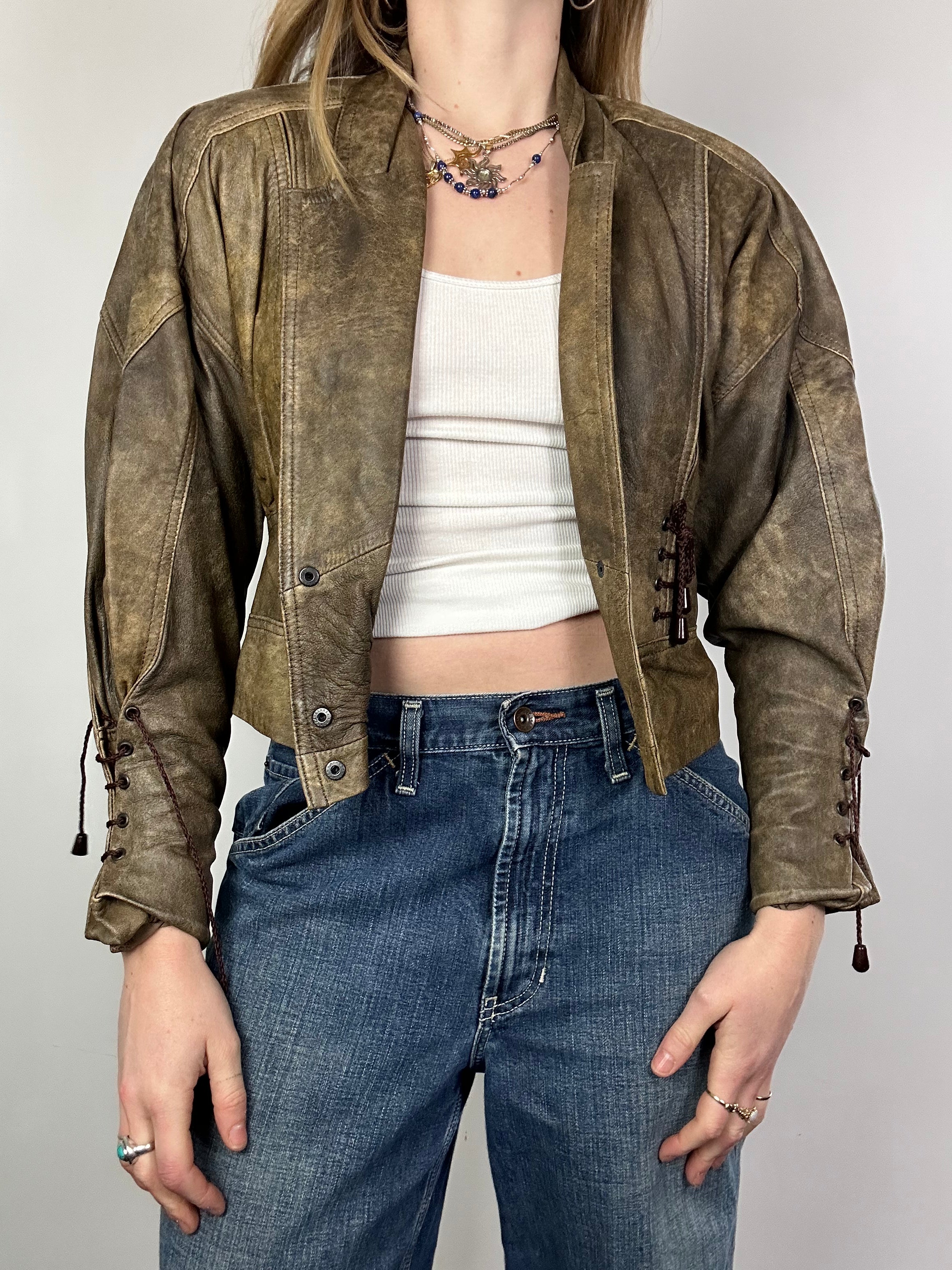 Cropped Leather Jacket Size 8