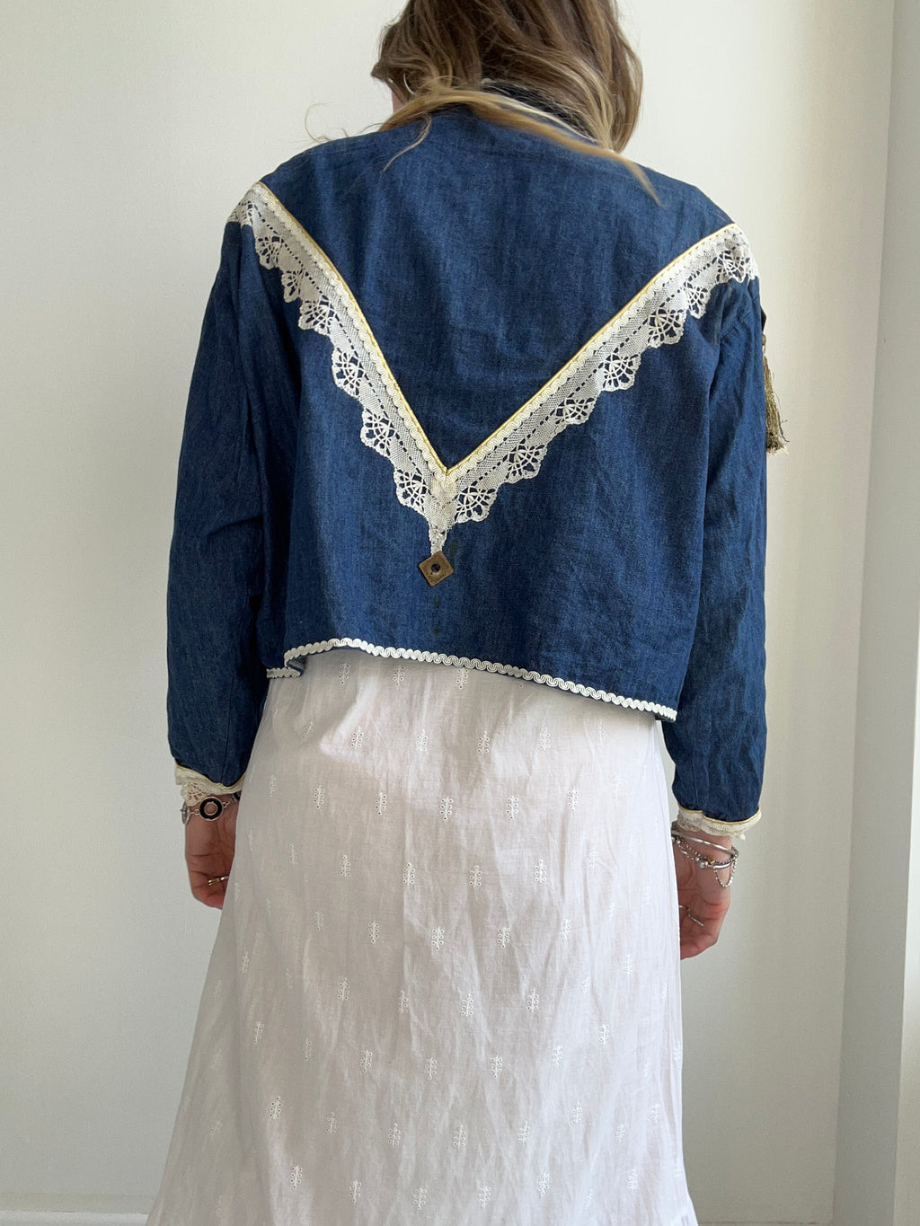 Croppped Denim Embellished Jacket Size 12