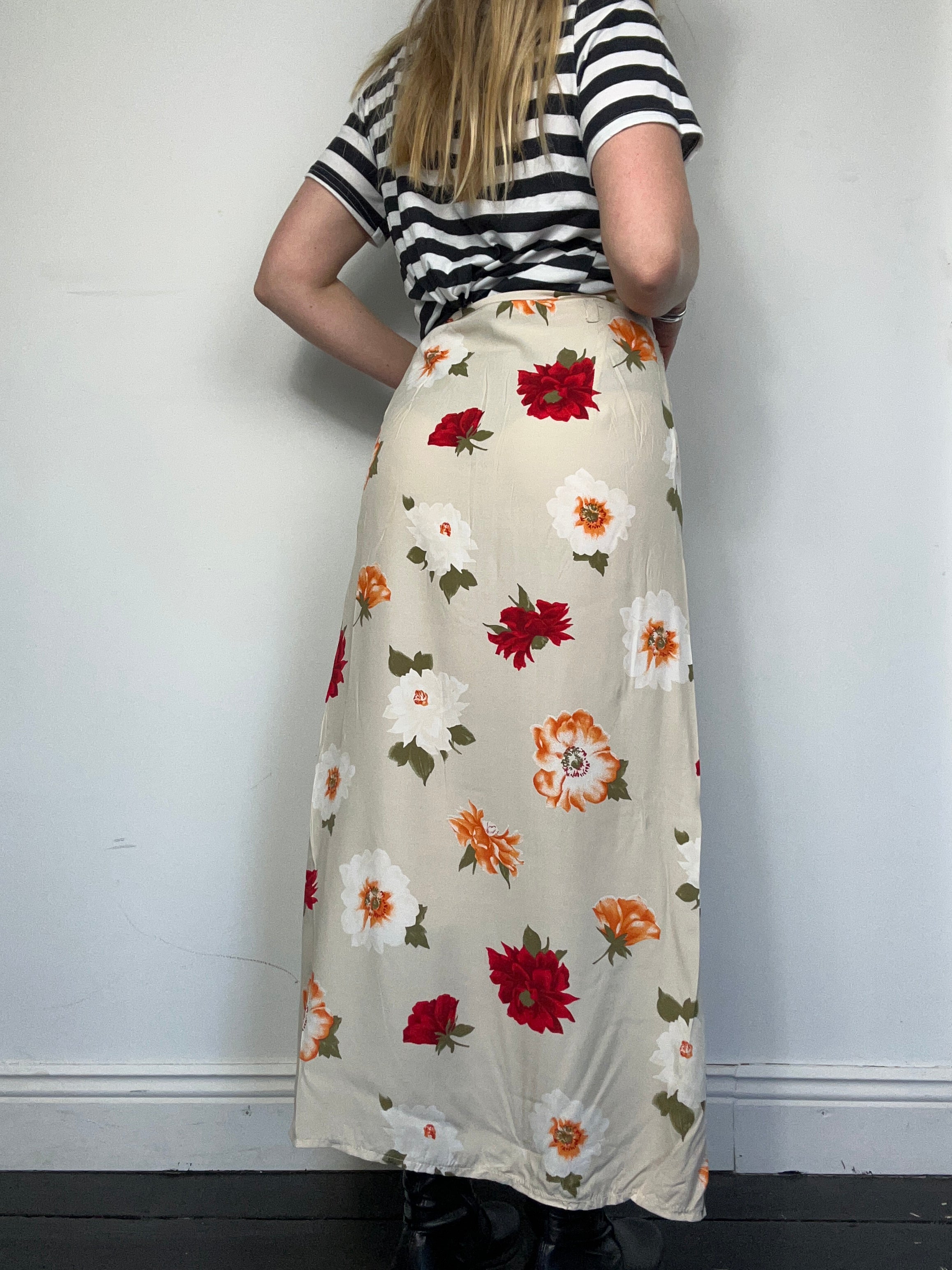 Cream Floral Wrap Skirt Size 8