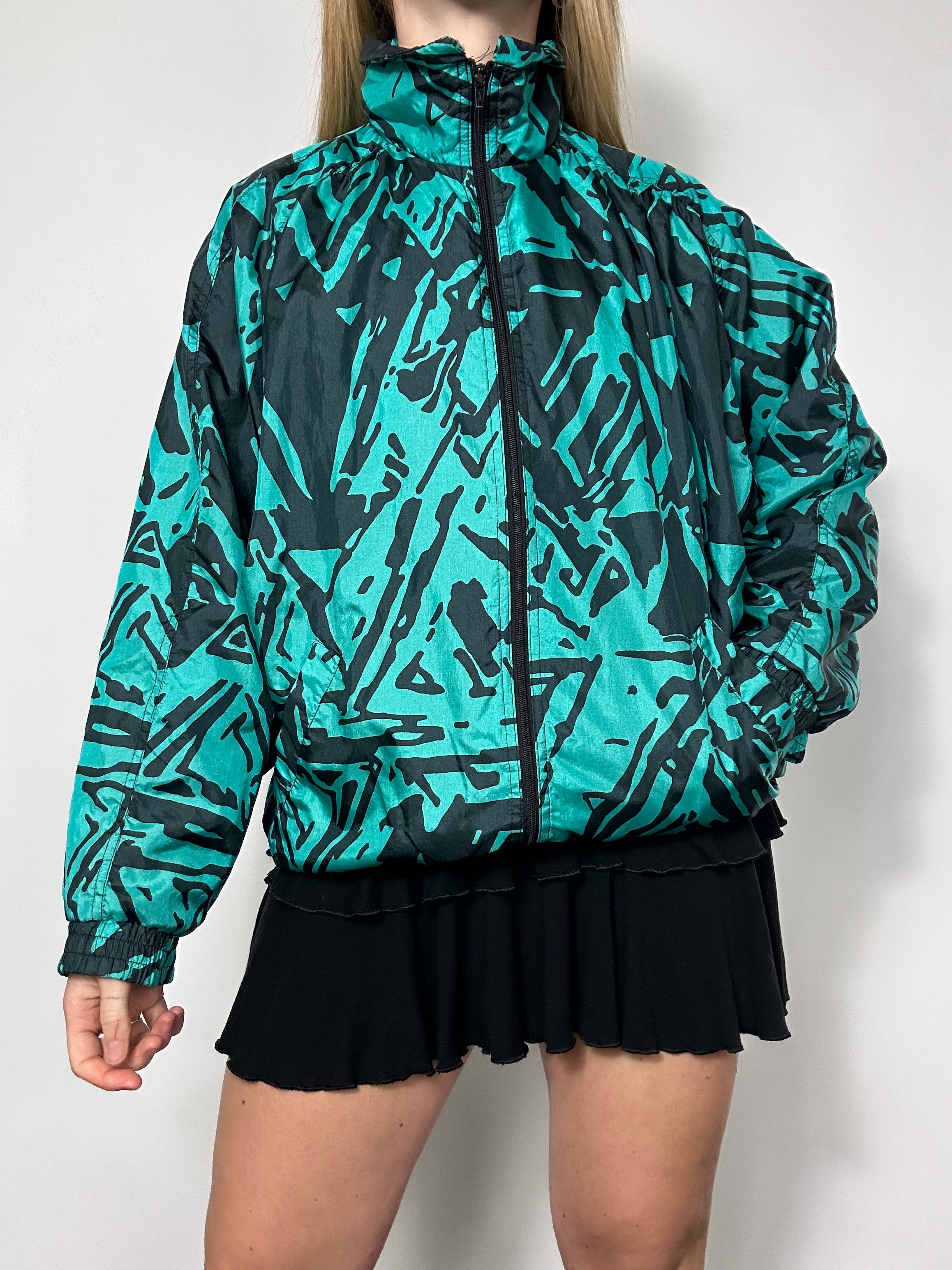 Teal Geo Print 80's Bomber Size 10