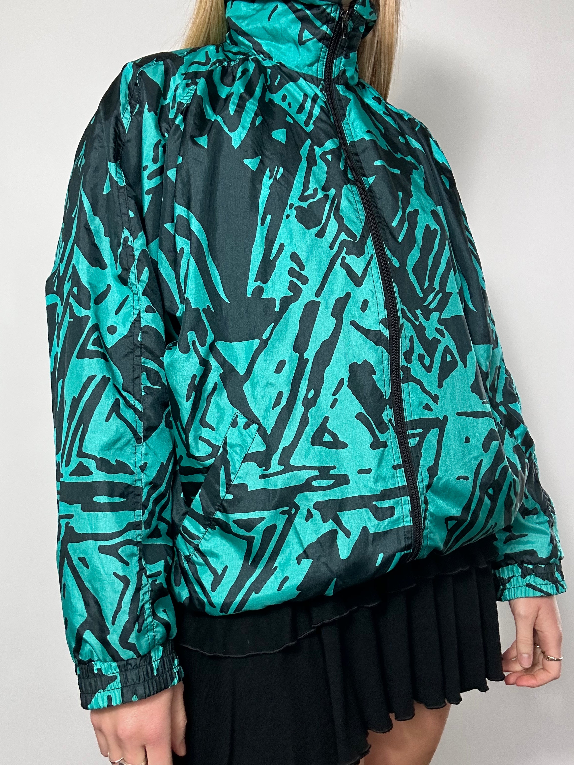 Teal Geo Print 80's Bomber Size 10