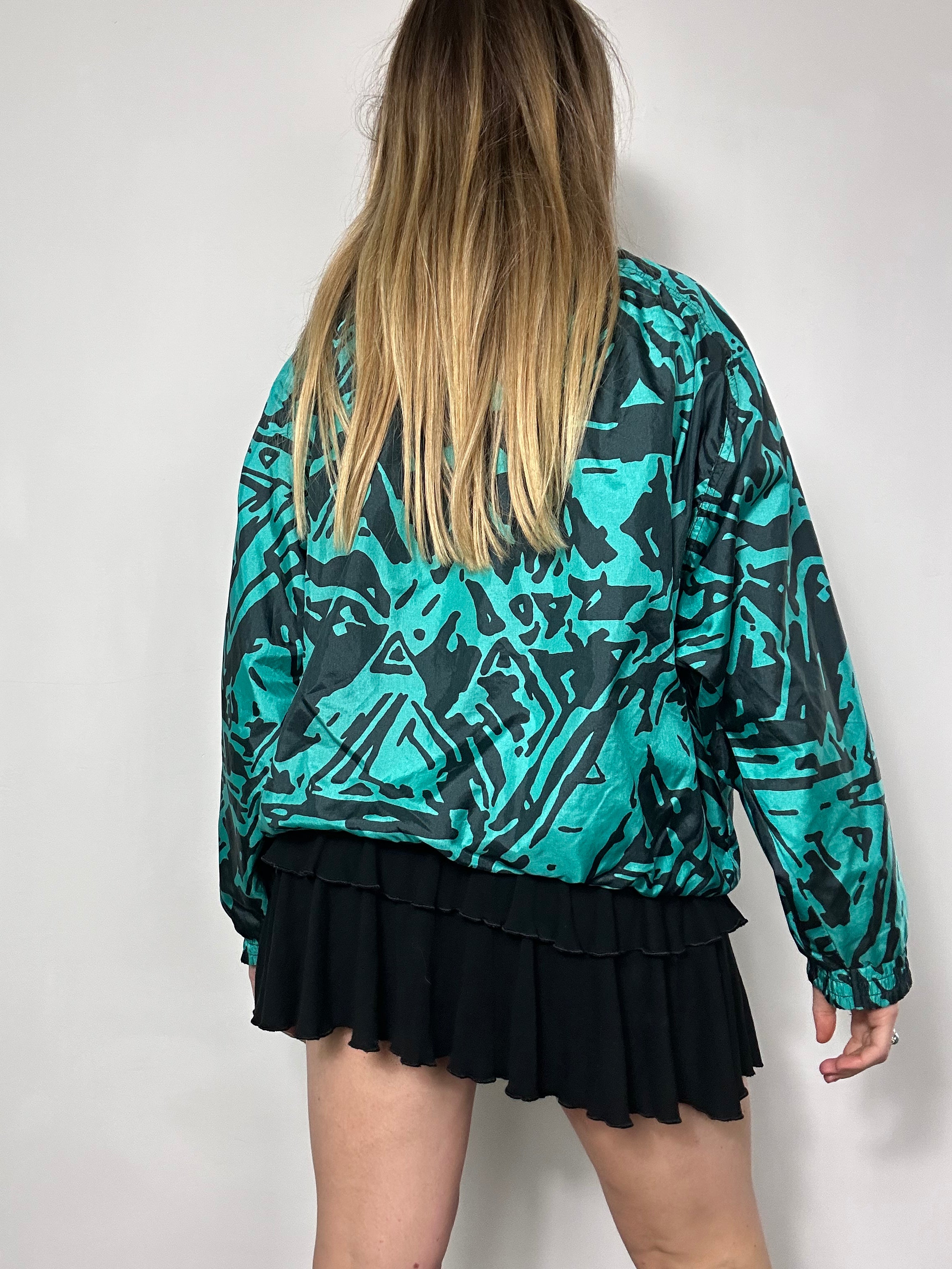 Teal Geo Print 80's Bomber Size 10