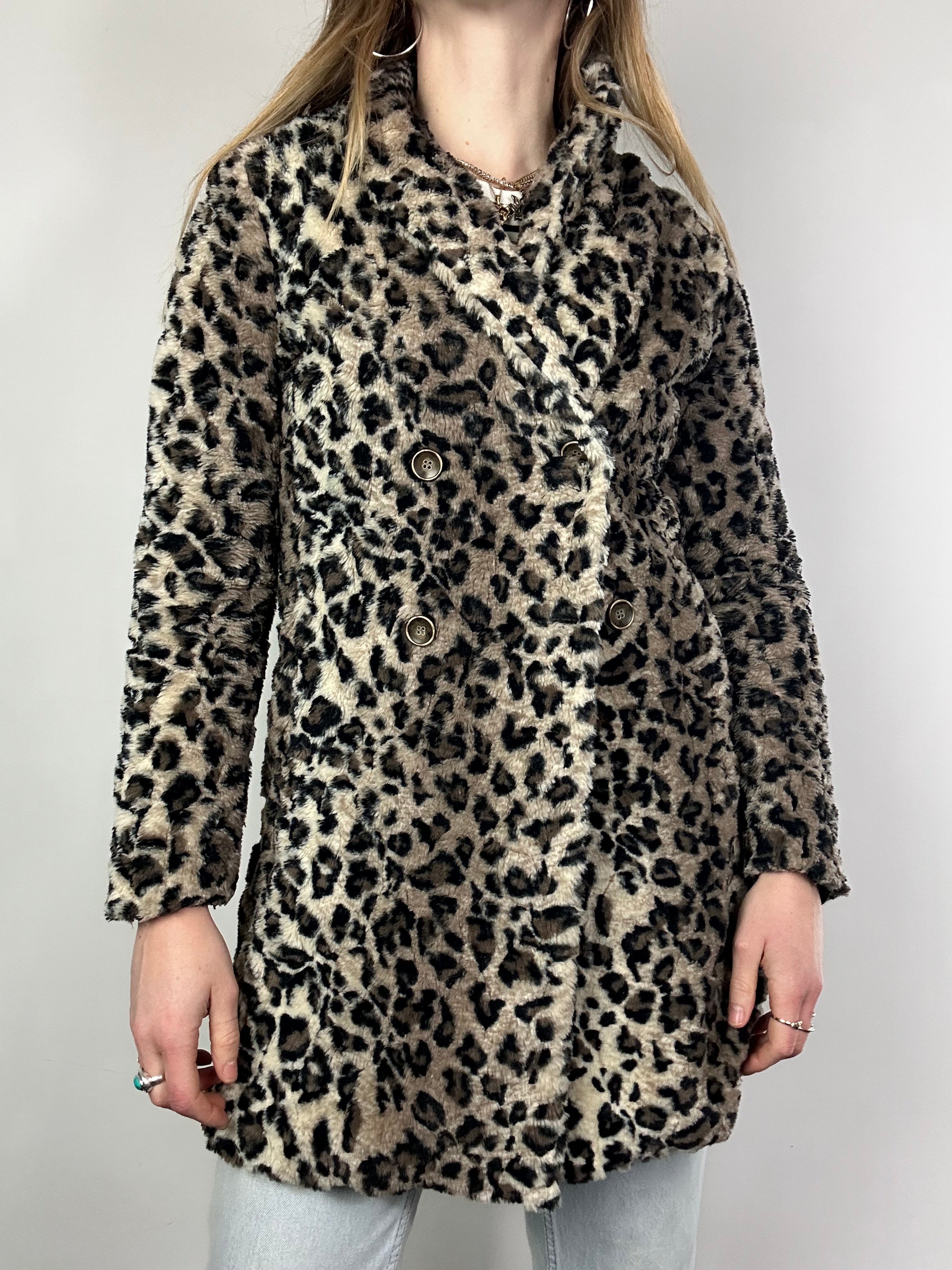 Cheeta Print Faux Fur Coat Size 10