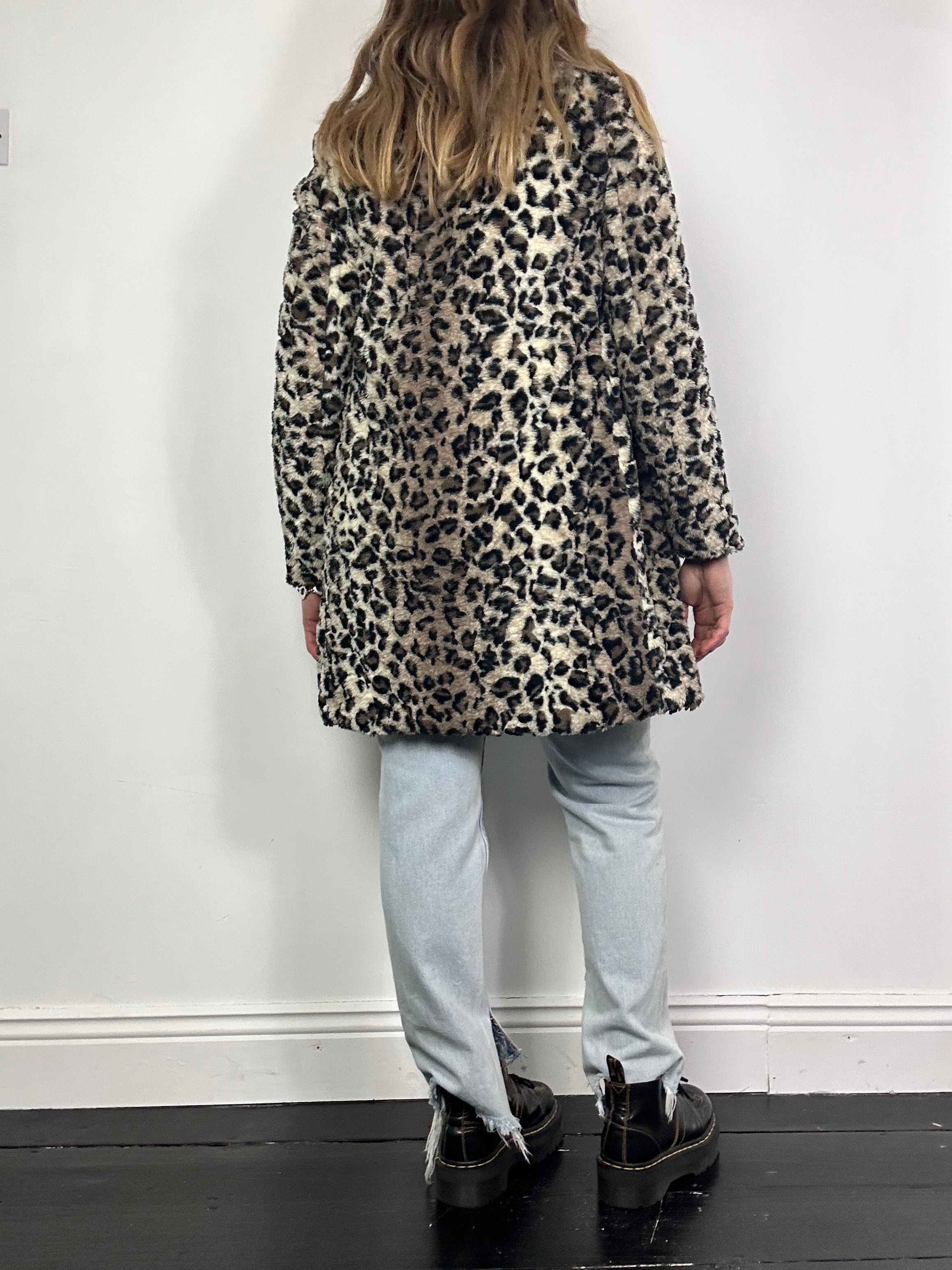 Cheeta Print Faux Fur Coat Size 10