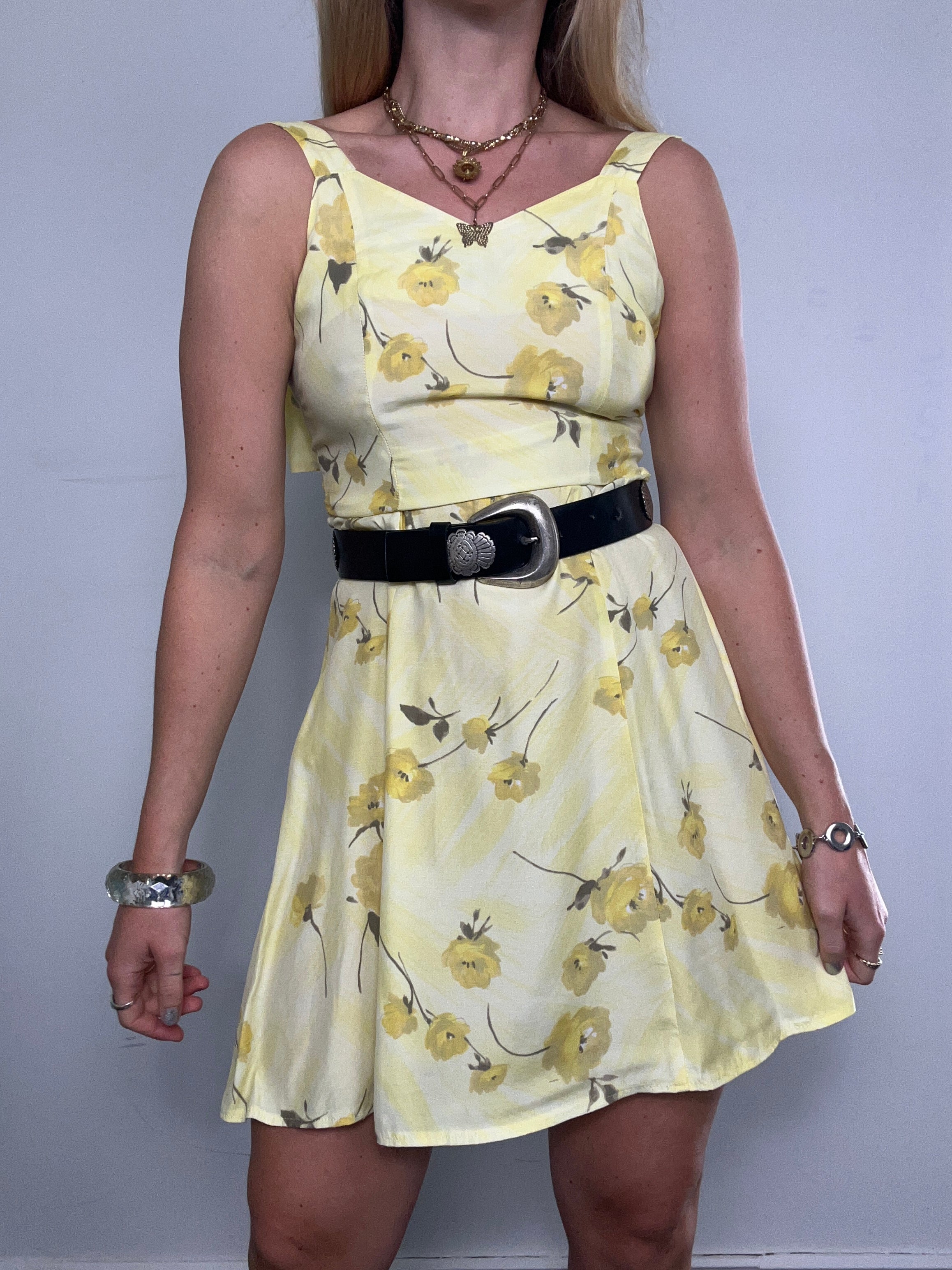 Yellow Floral 90's Tea Dress Size 8
