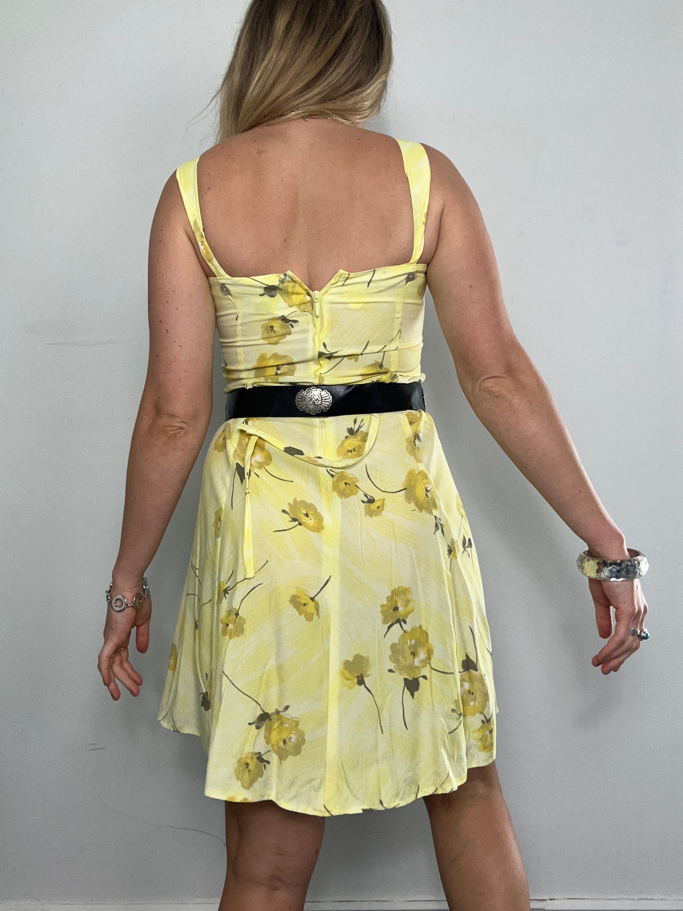 Yellow Floral 90's Tea Dress Size 8