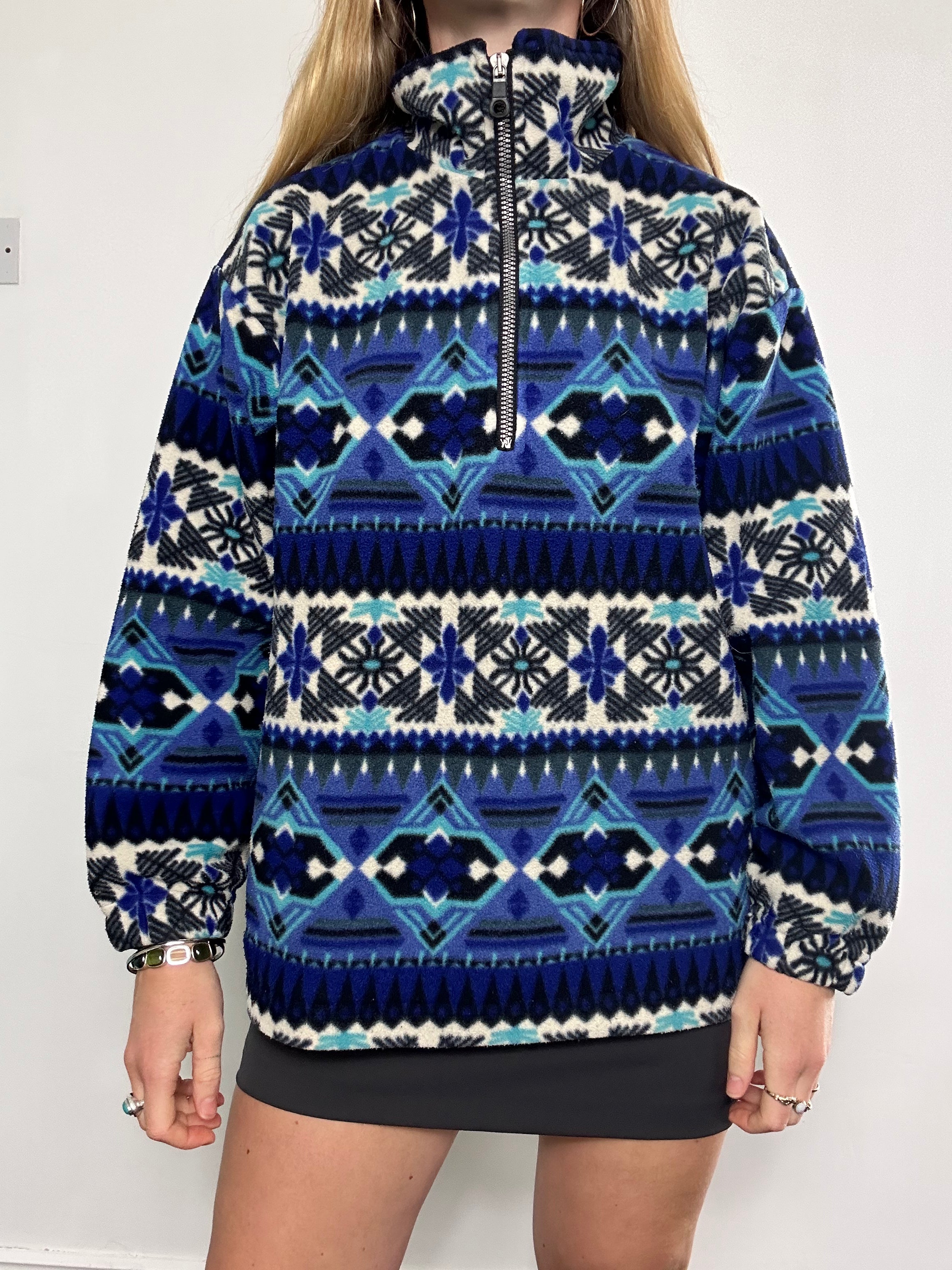 Half Zip Aztec Blue Fleece Size S