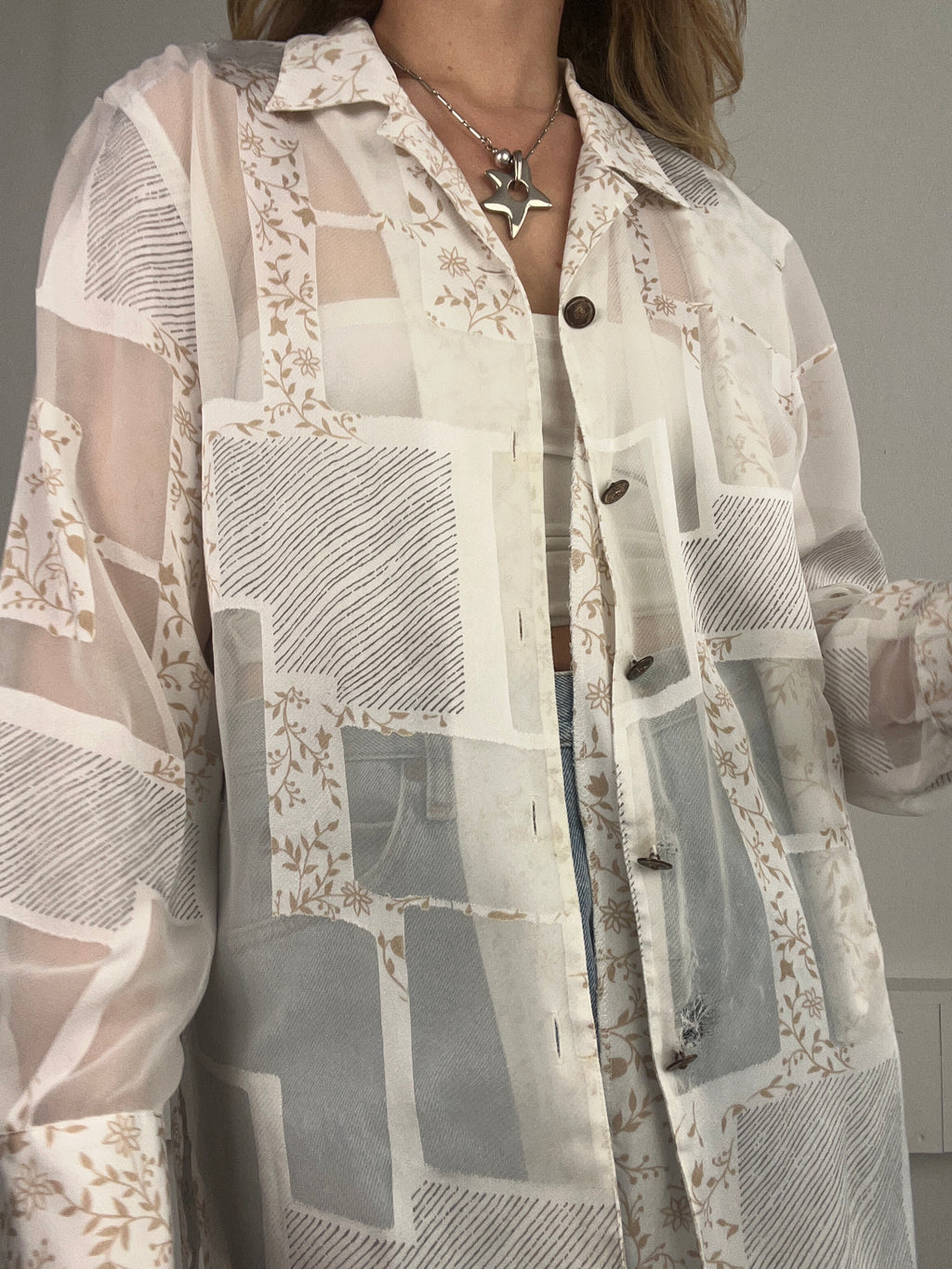 White Patchwork Shirt Size 14
