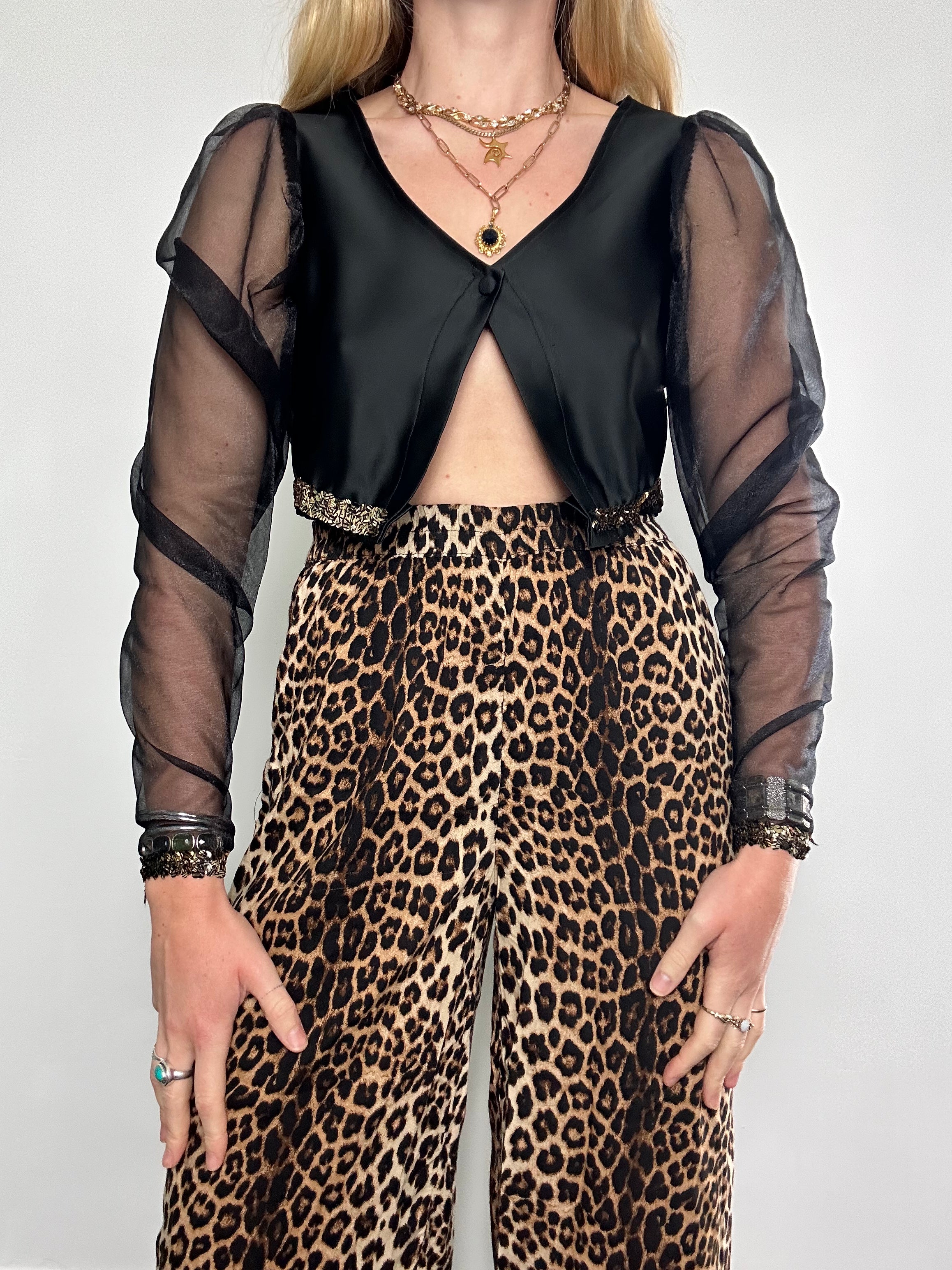 Sheer Sleeve Sequin Balero Jacket 80's Size 8