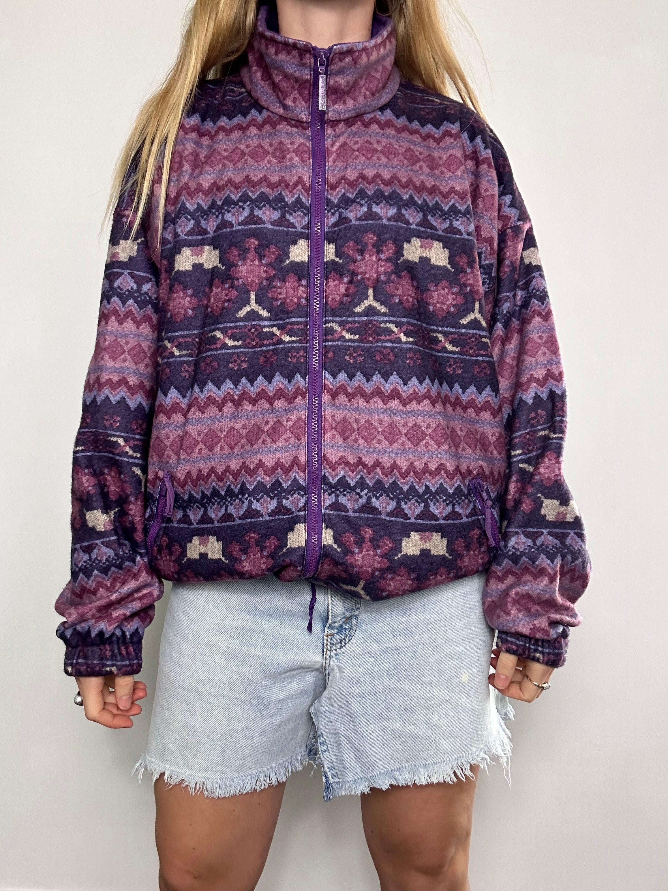 Purple aztec 80's Fleece Size L