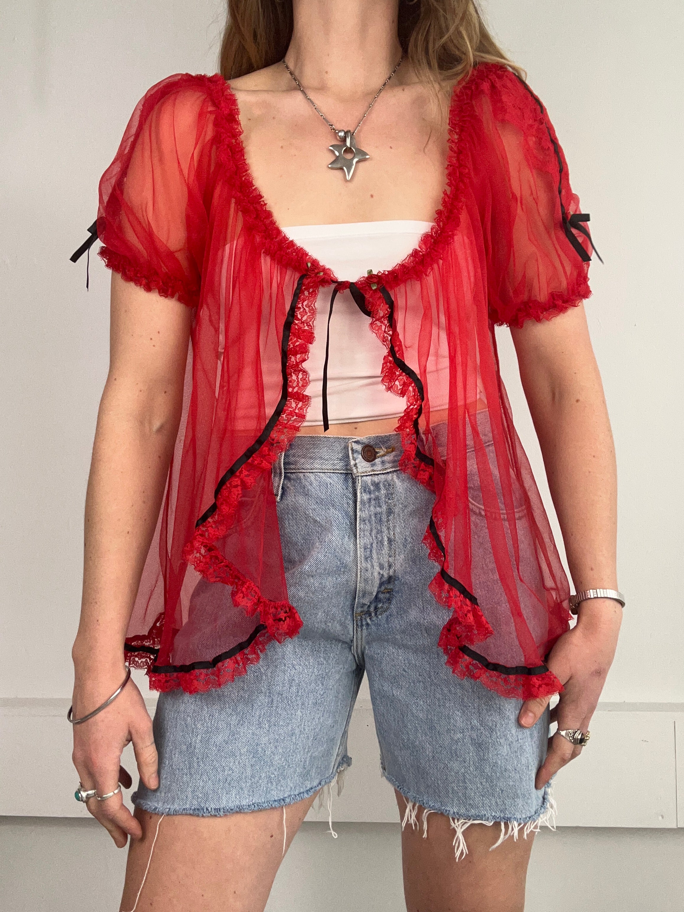 Red Ruffle Cover Up Size L