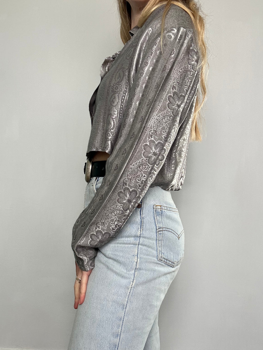 Silver Cropped Shirt Size 12