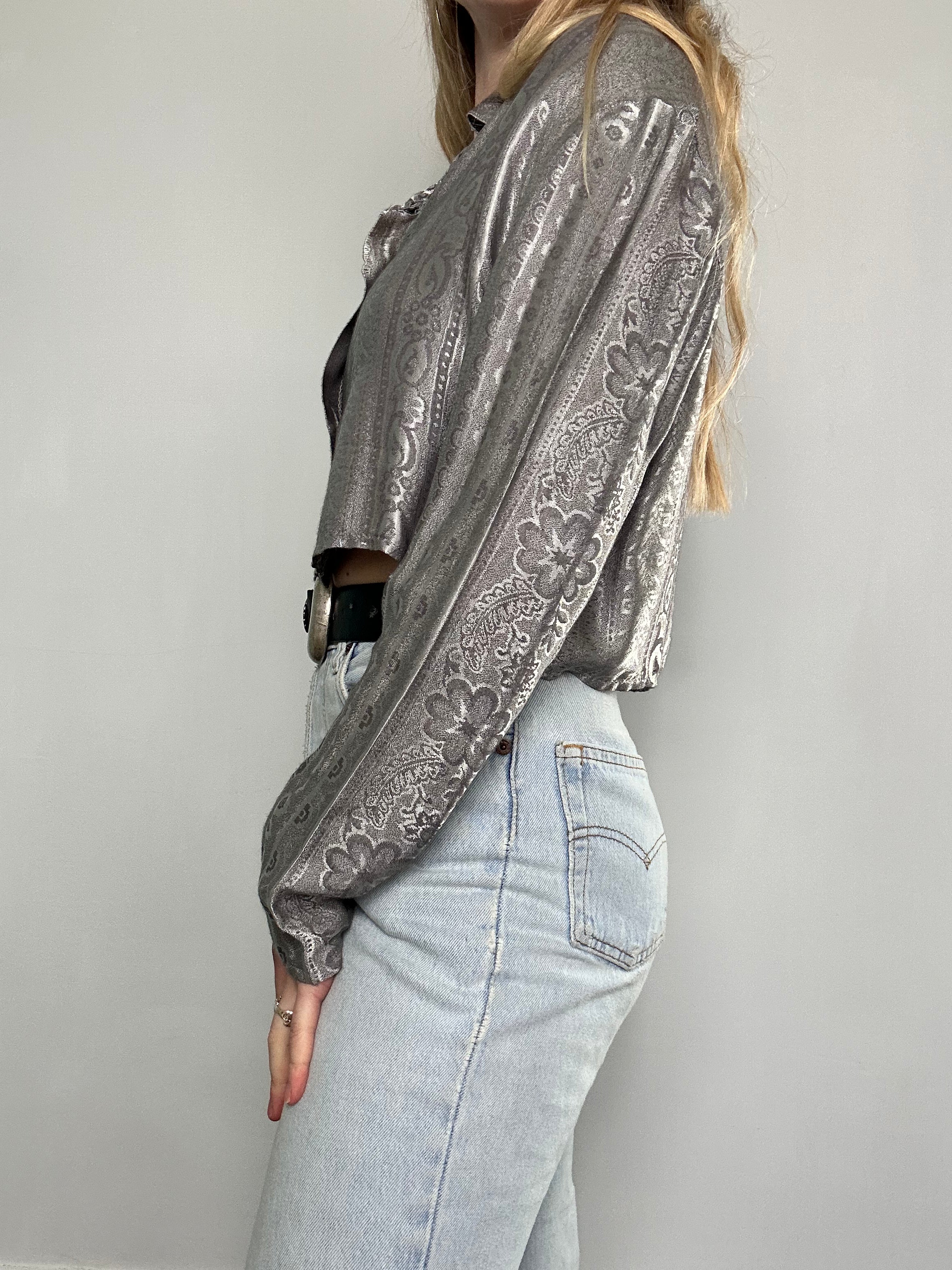 Silver Cropped Shirt Size 12