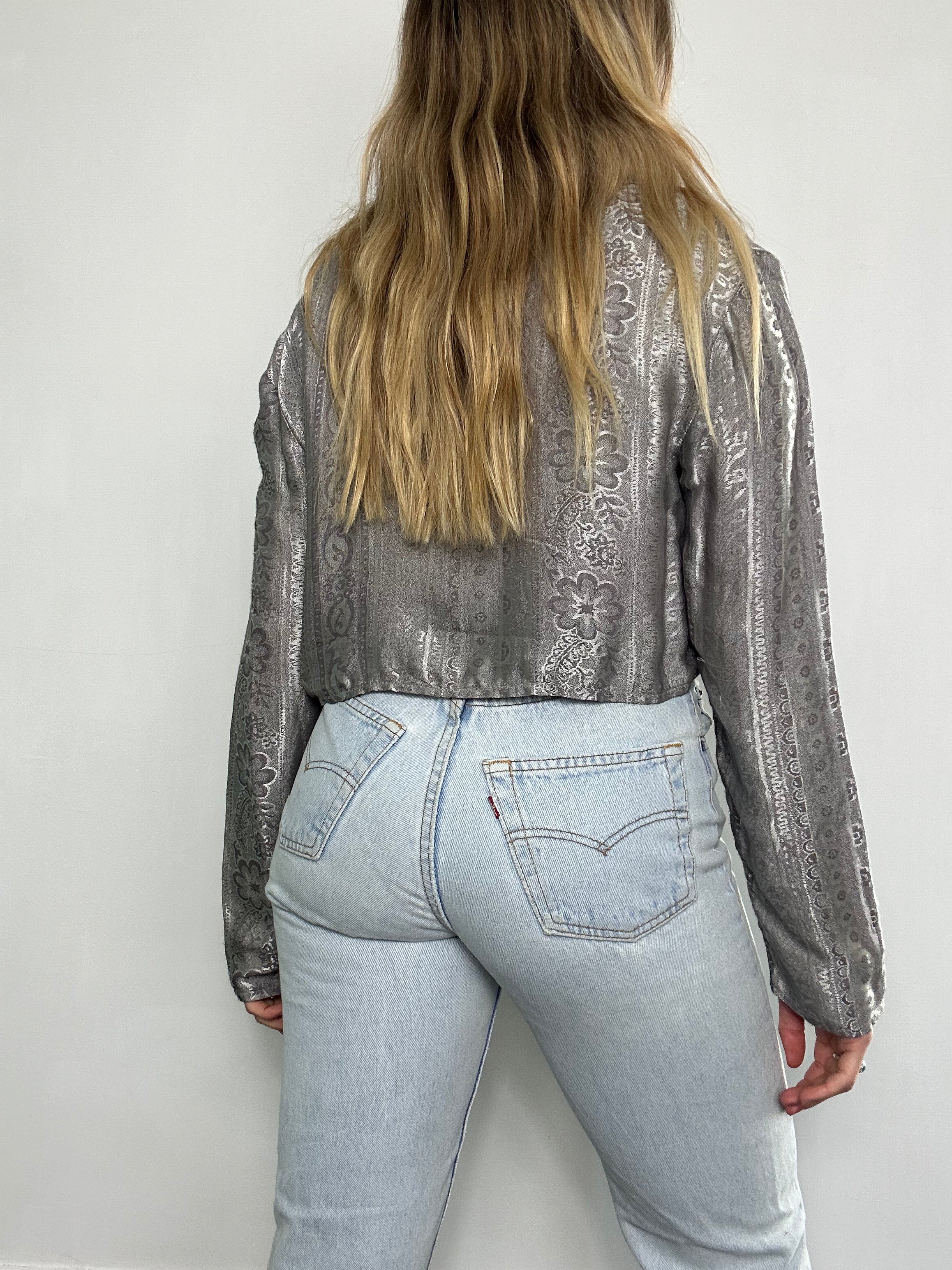 Silver Cropped Shirt Size 12