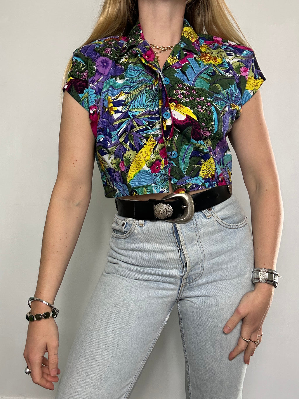 Cropped 80's Tropicana Shirt Size 8