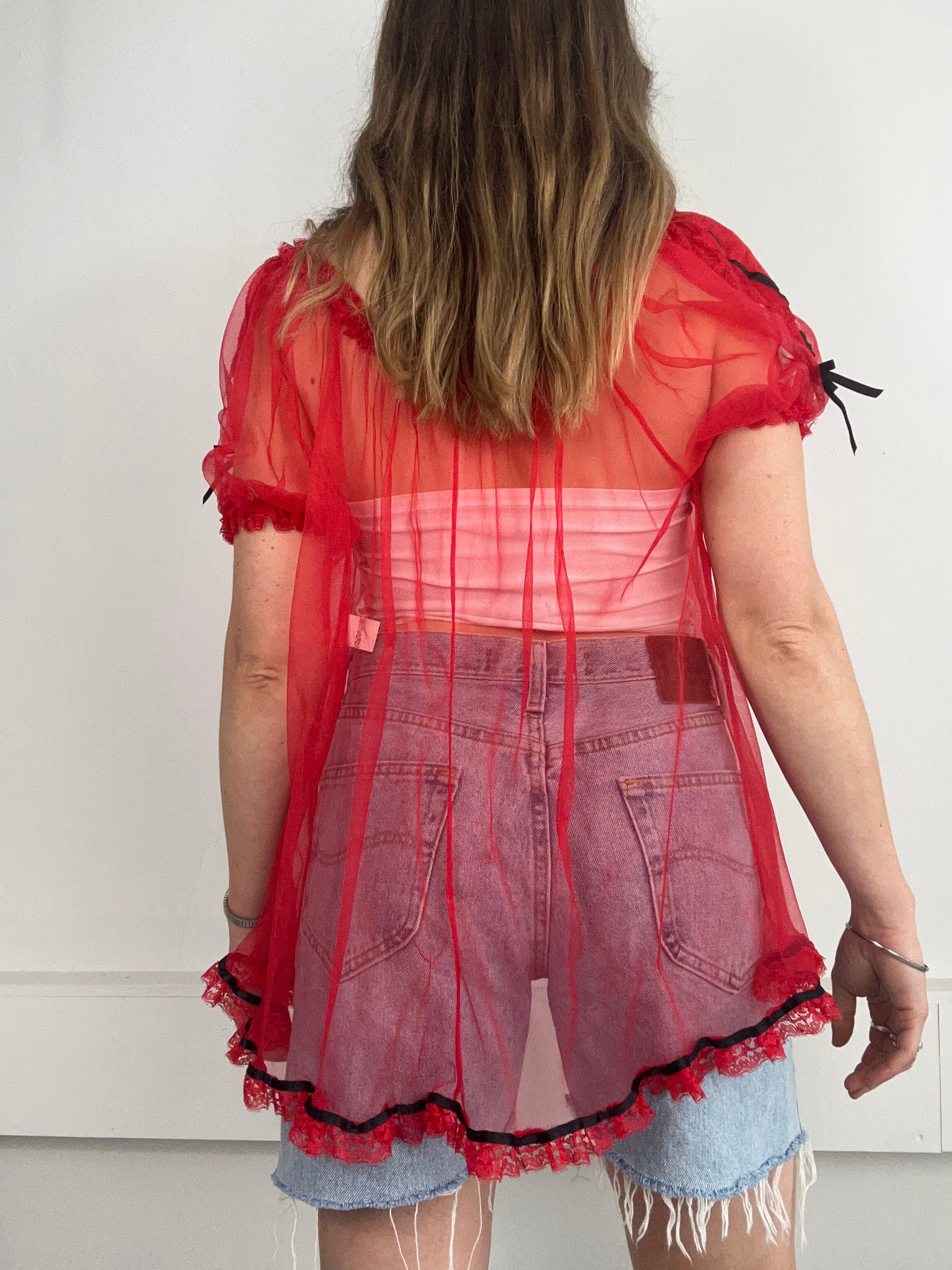 Red Ruffle Cover Up Size L