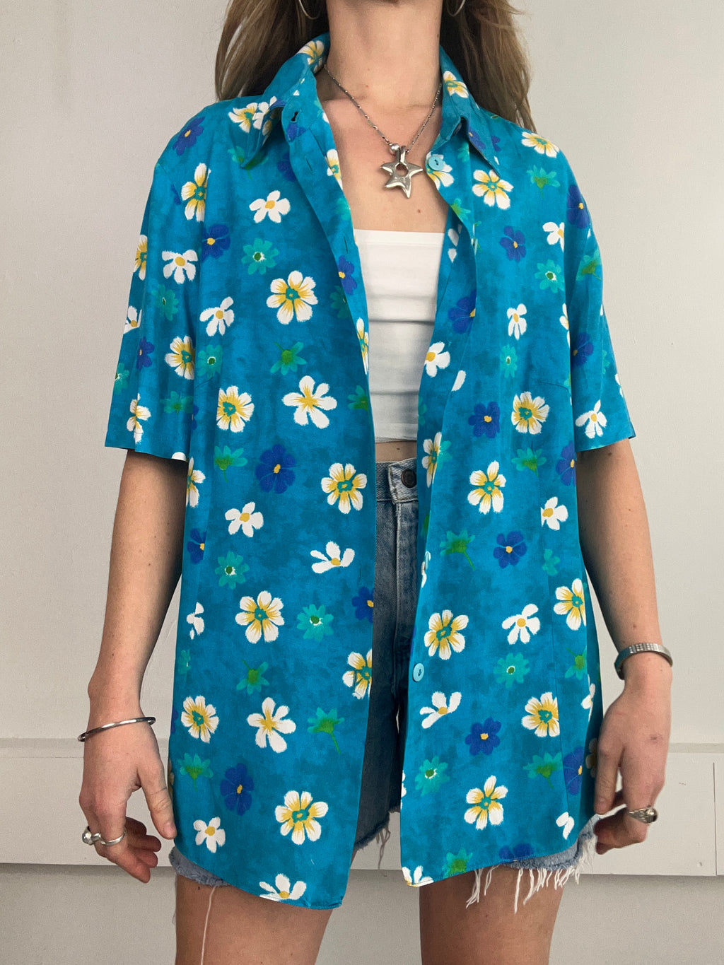 90's Floral Daisy Shirt Size L