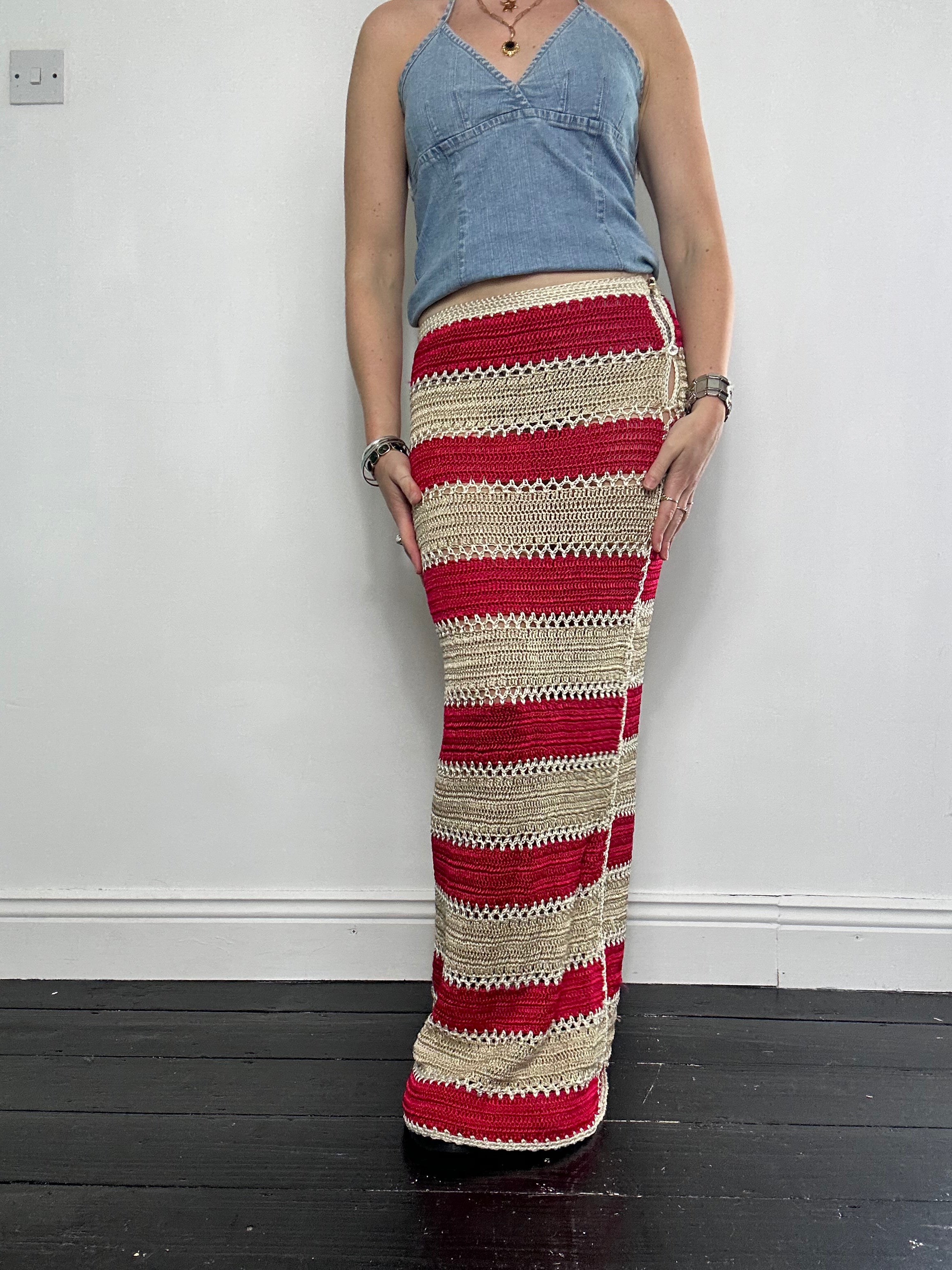 Crochet 1970's Striped Maxi Skirt Size 10