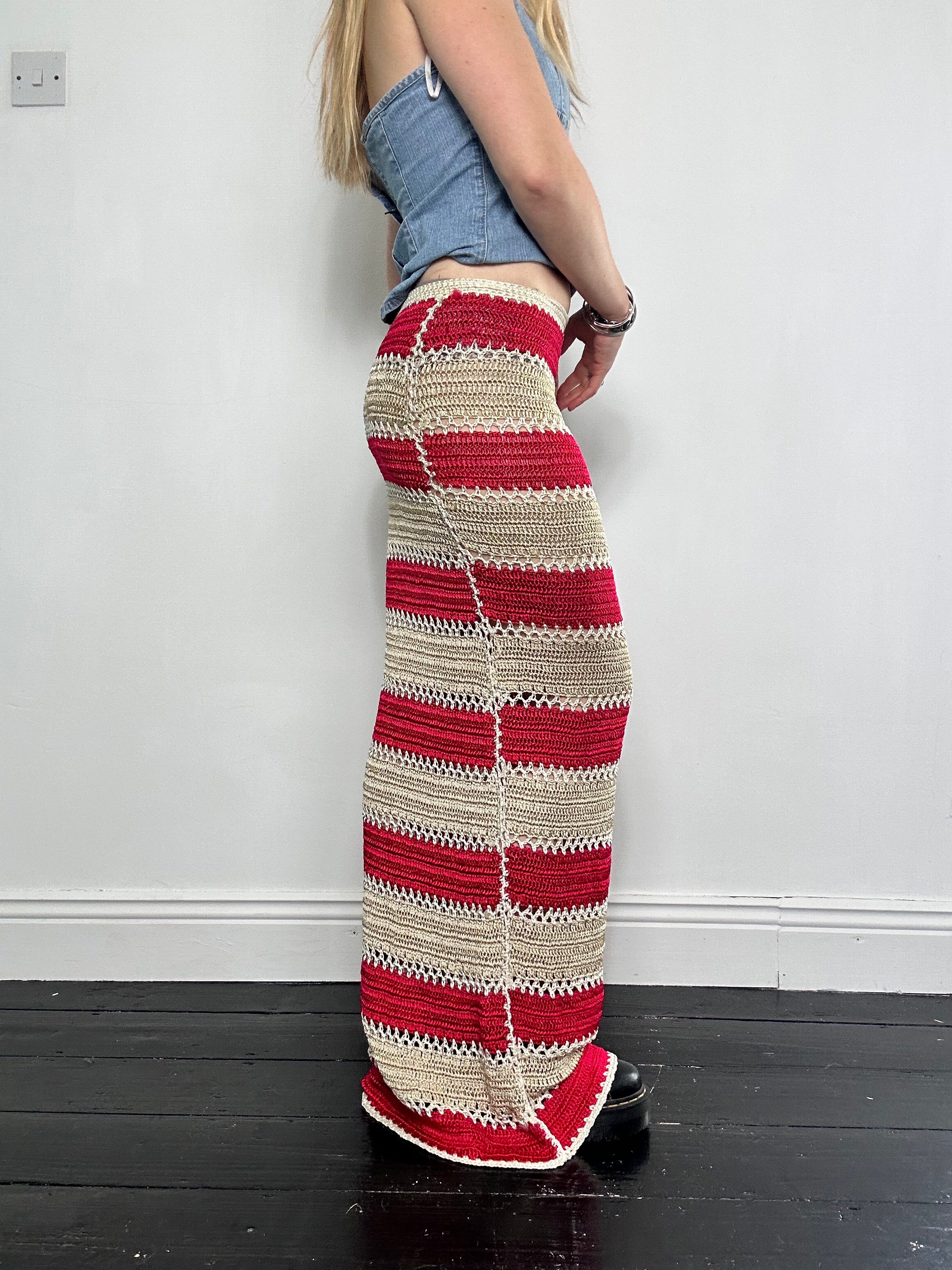 Crochet 1970's Striped Maxi Skirt Size 10