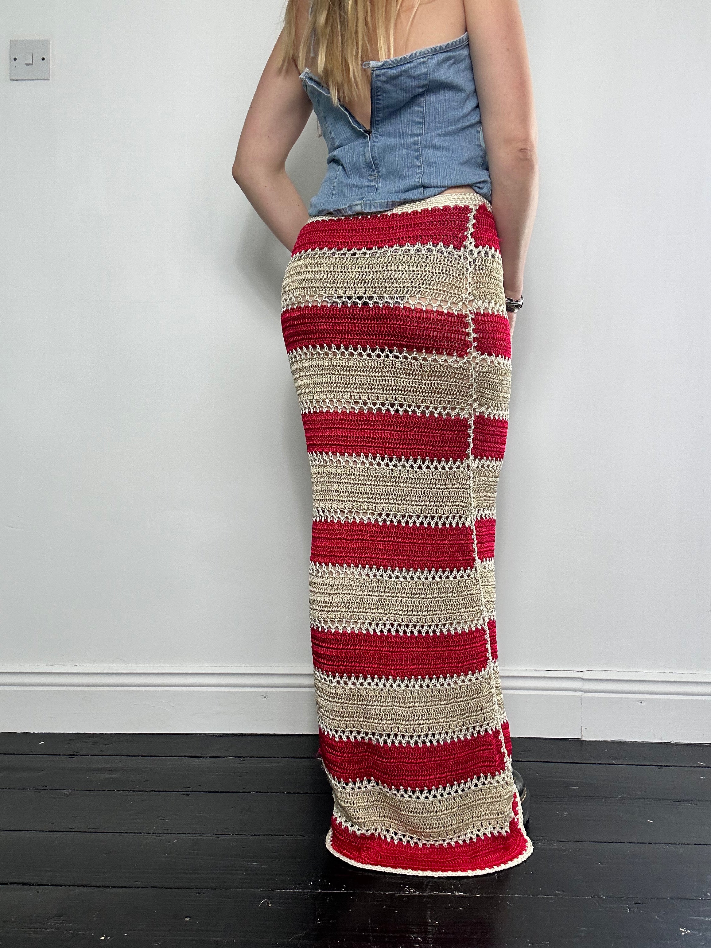 Crochet 1970's Striped Maxi Skirt Size 10