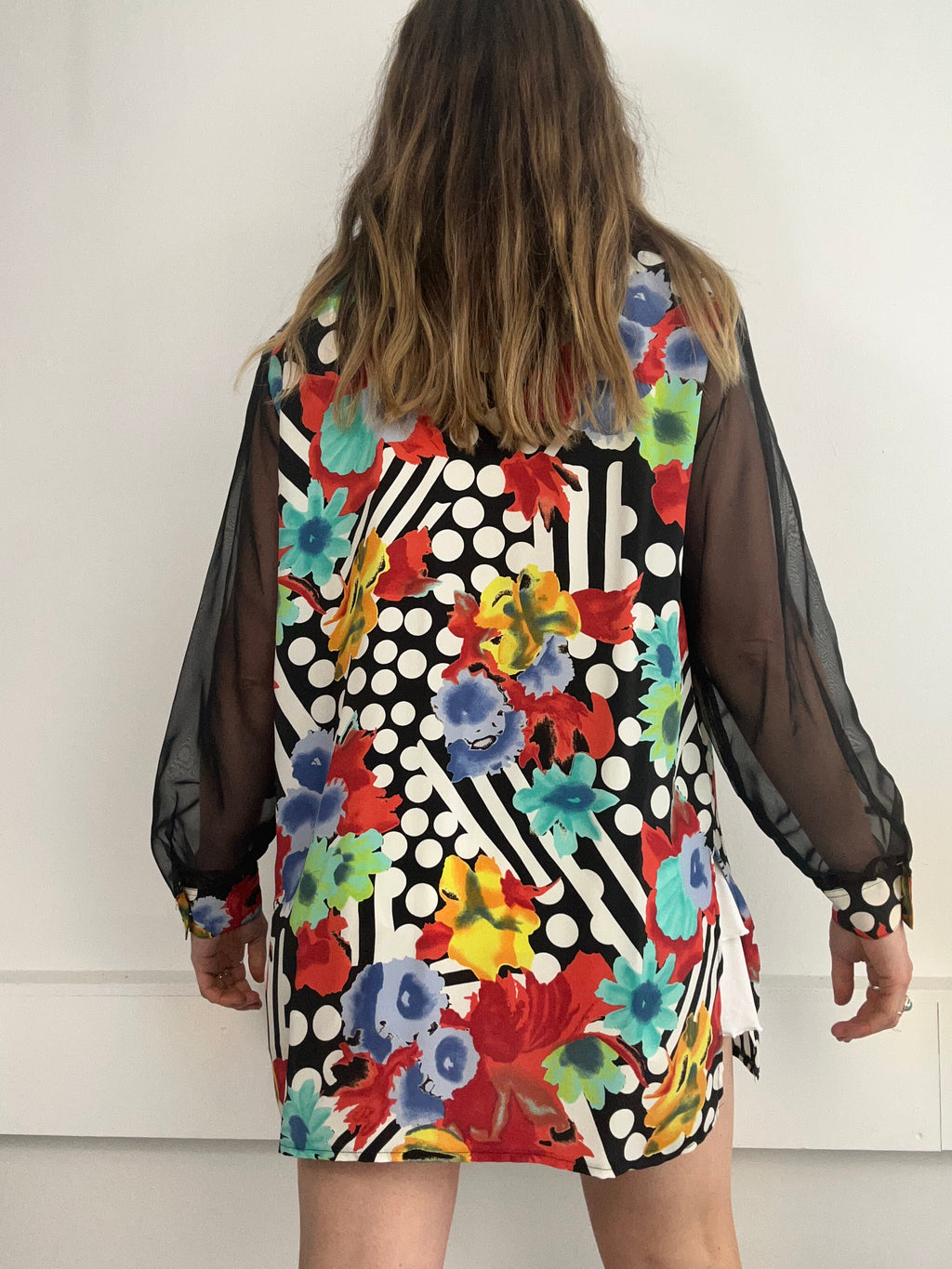 Polkadot Floral 80's Sheer Shirt Size 14