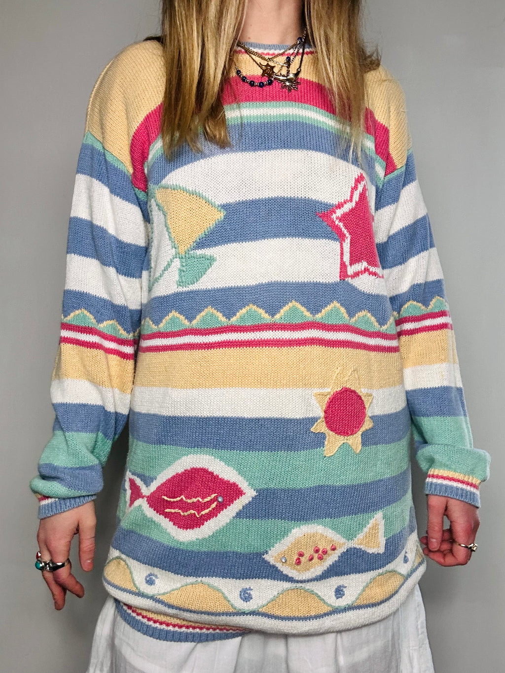 Stripy 90's Fish Sweater Size L