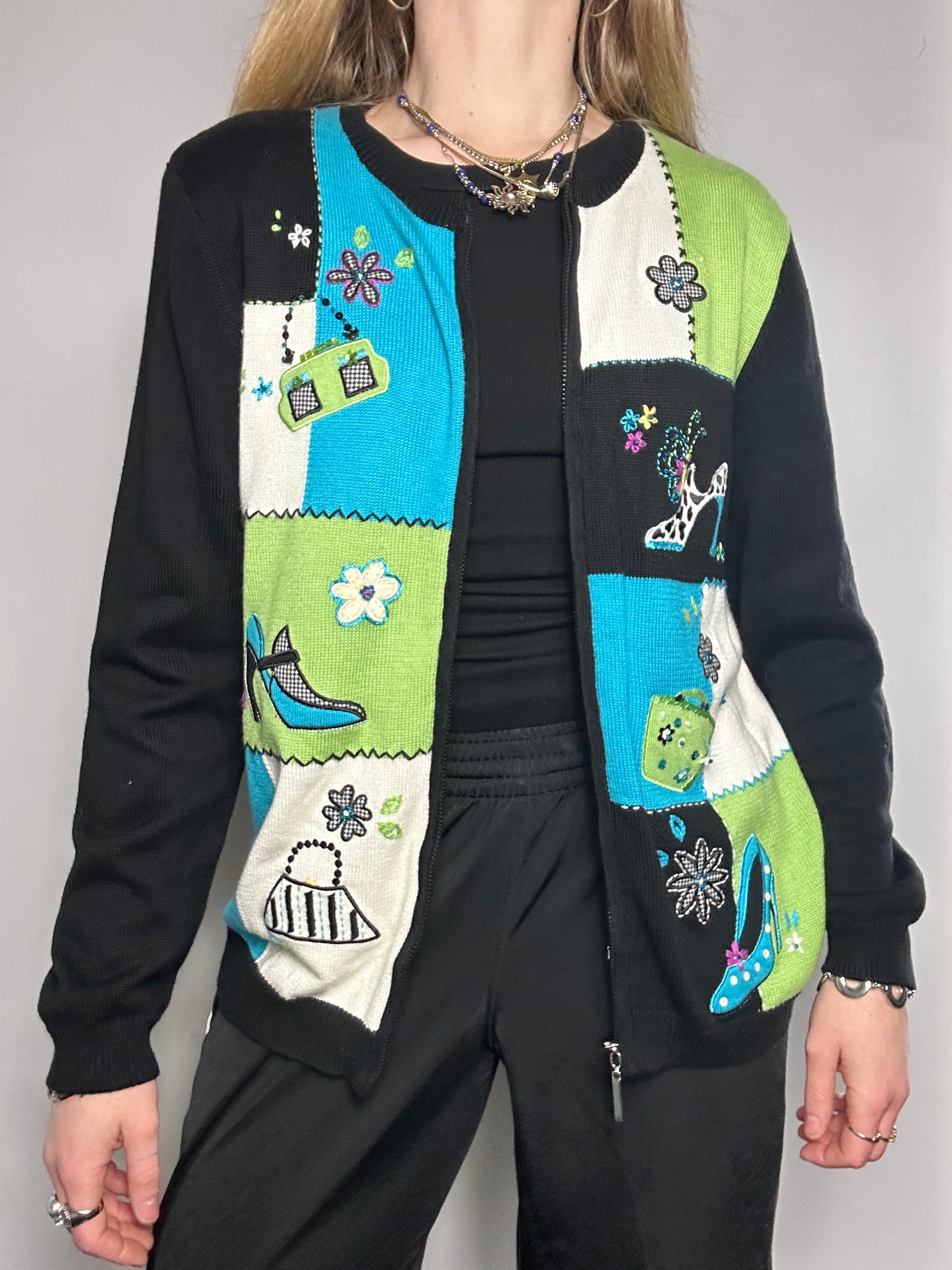 80's Knitted Shoe Print Cardi Size 10/12