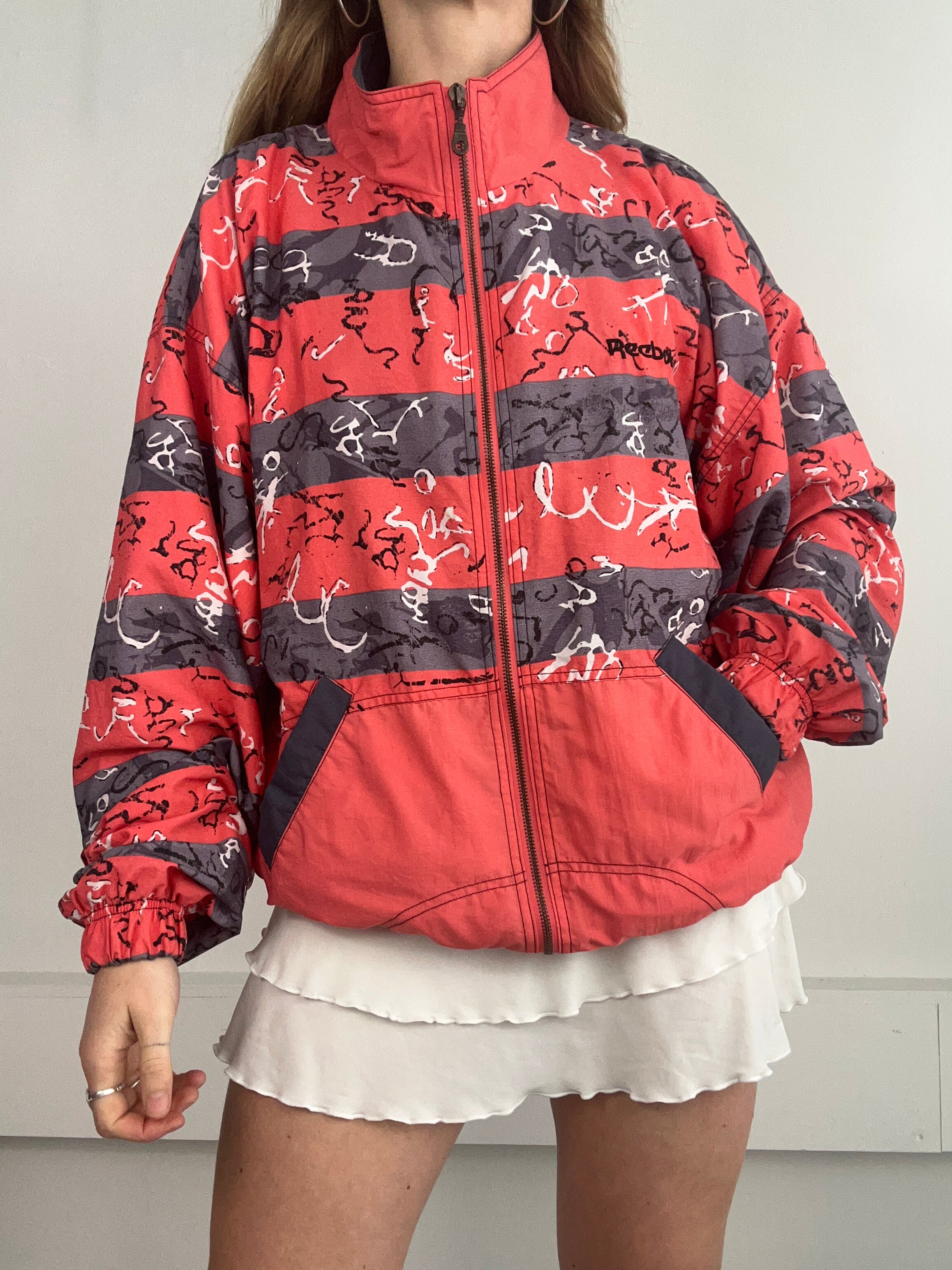 Striped 90's Reebok Coral Jacket Size M/L