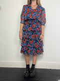 Floral 80's Ruffle Midi Dress Size 10