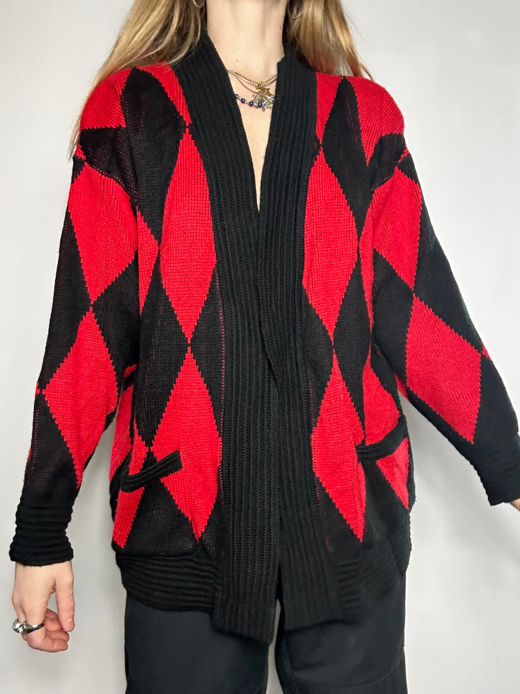 Red knitted Diamond 80's Cardi Size M