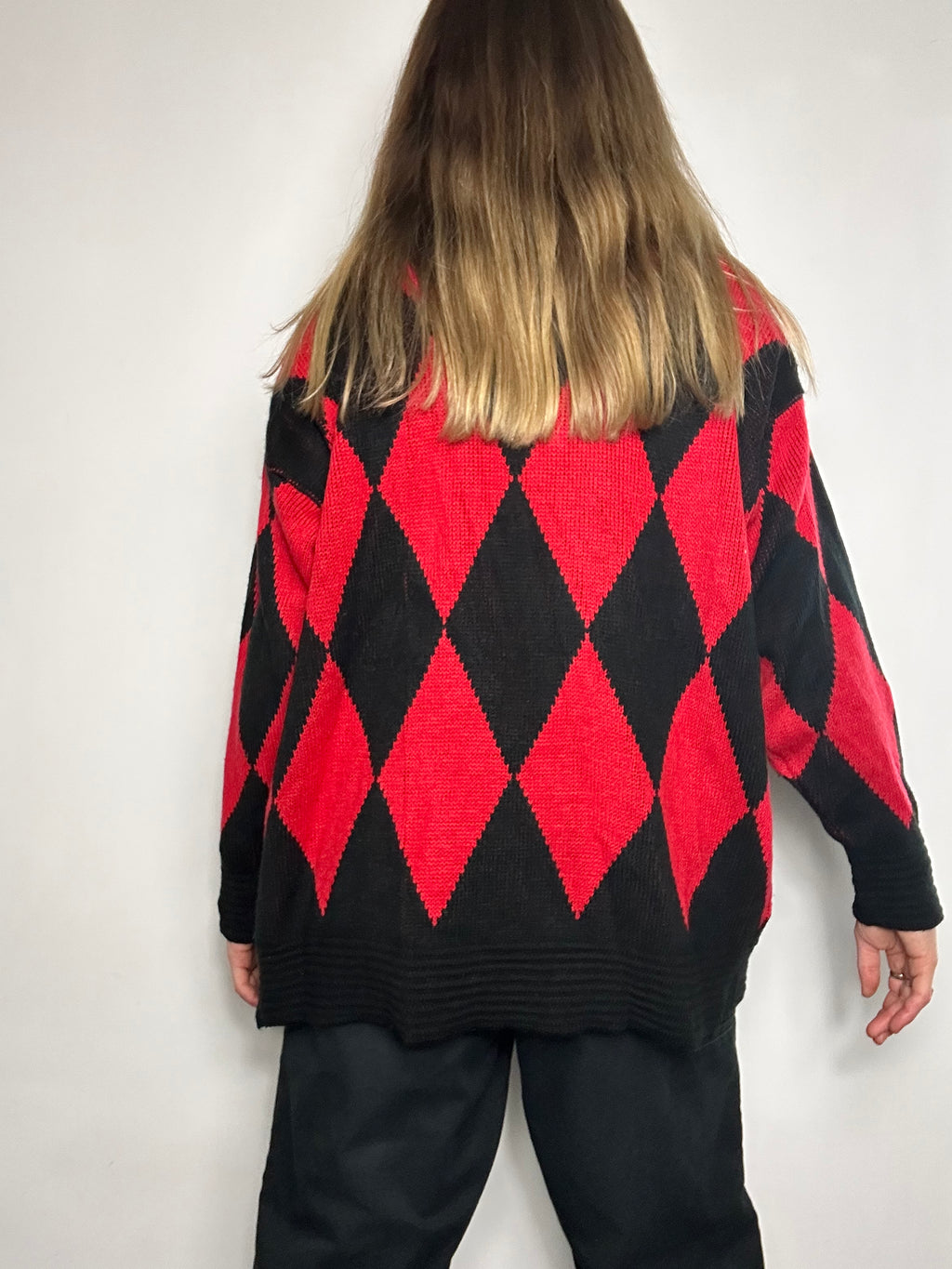 Red knitted Diamond 80's Cardi Size M