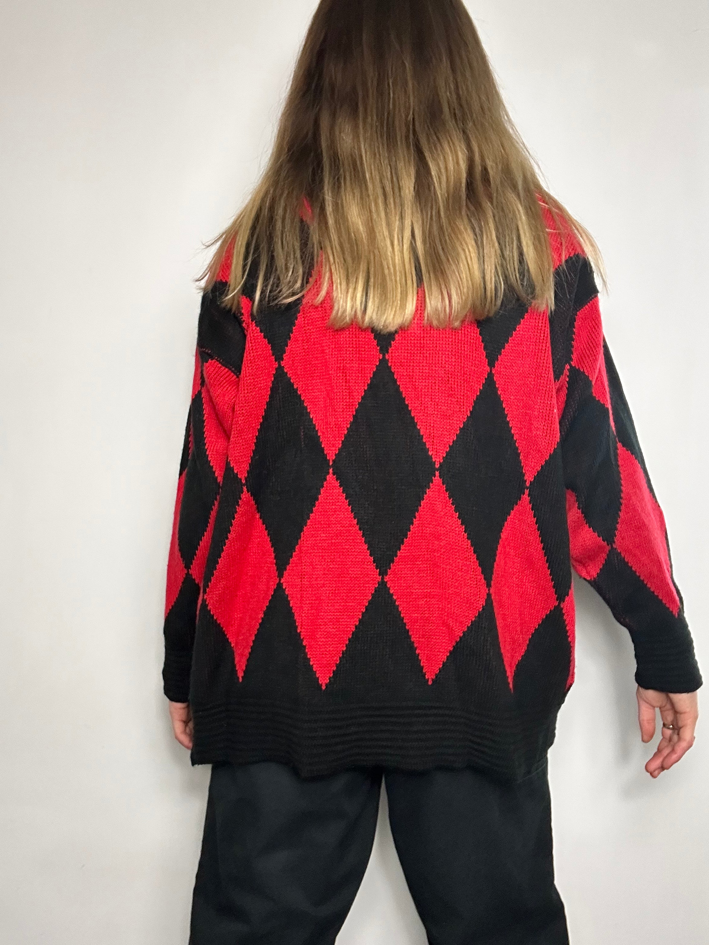 Red knitted Diamond 80's Cardi Size M