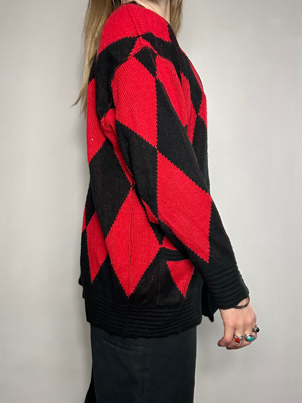 Red knitted Diamond 80's Cardi Size M