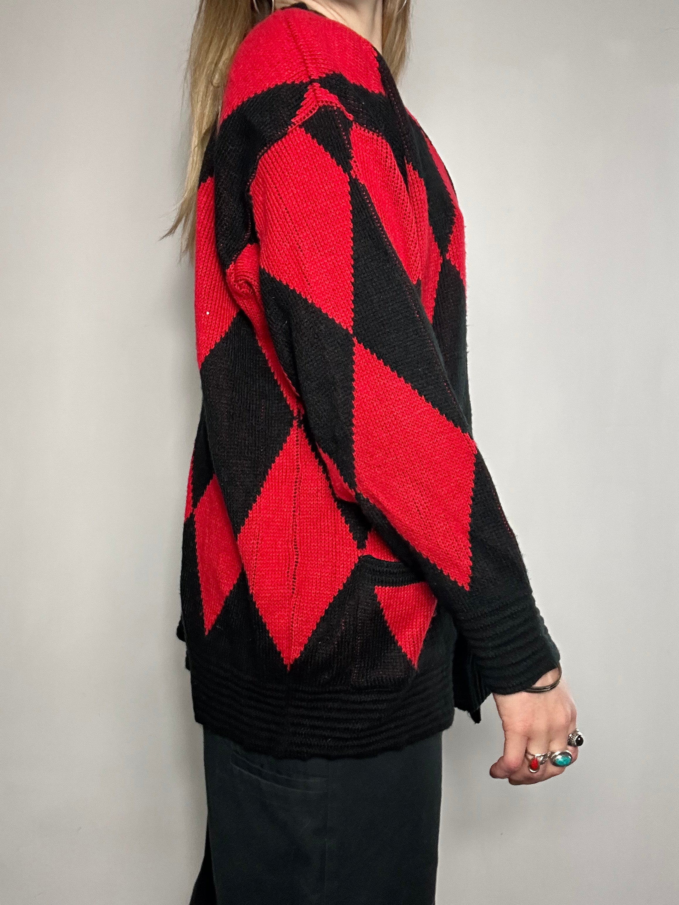 Red knitted Diamond 80's Cardi Size M