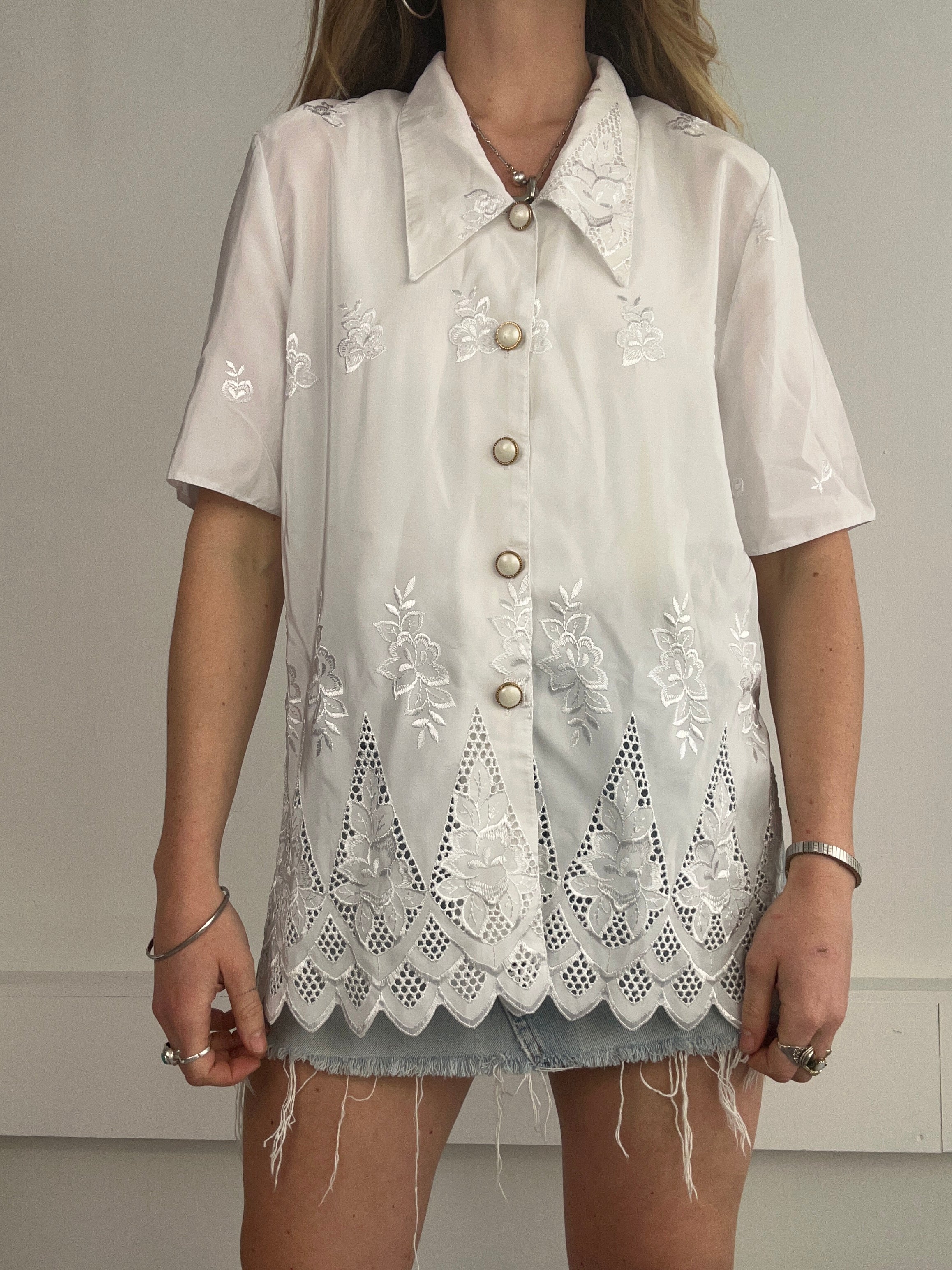 White 80's Scalloped Edge Shirt Size 10
