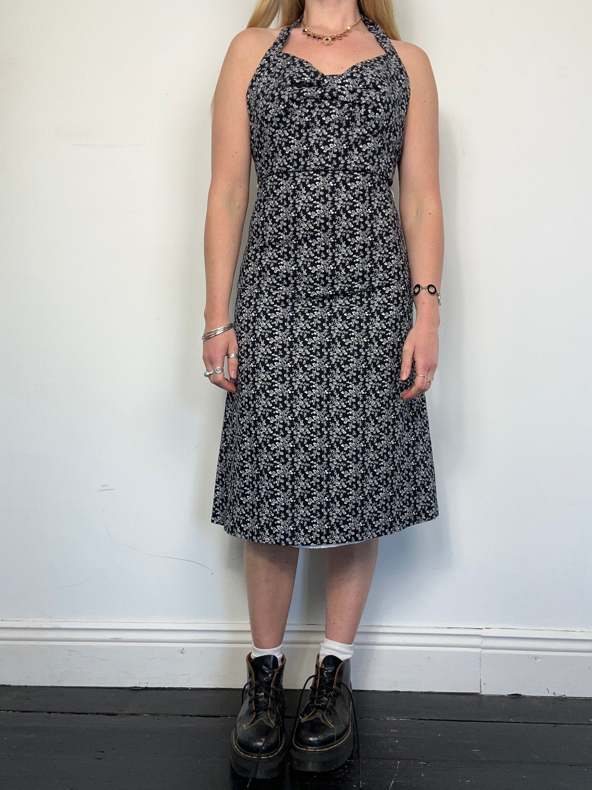 Navy Halter Floral Sun Dress Size 6