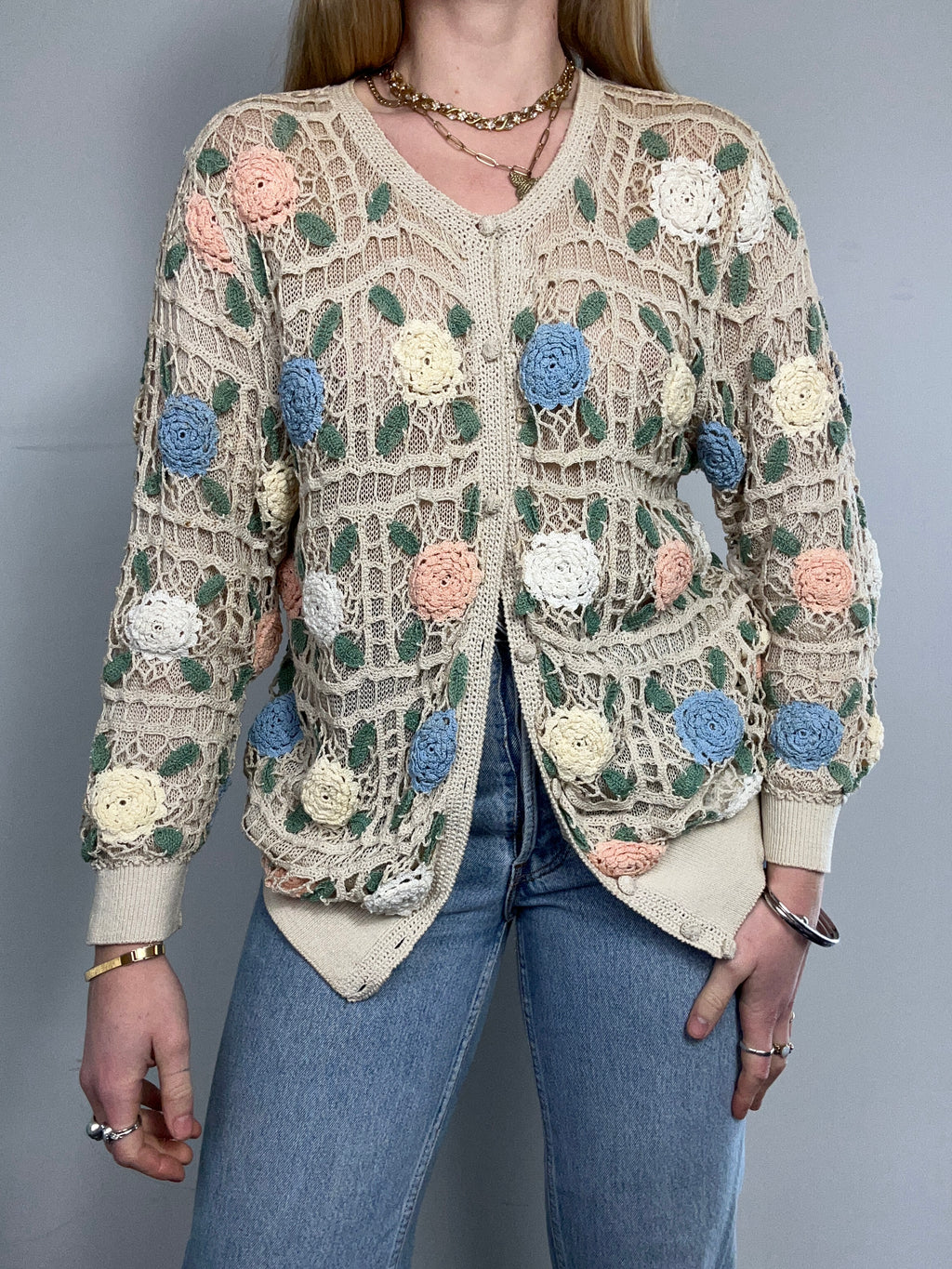 Crochet Cream Cardigan Size 10