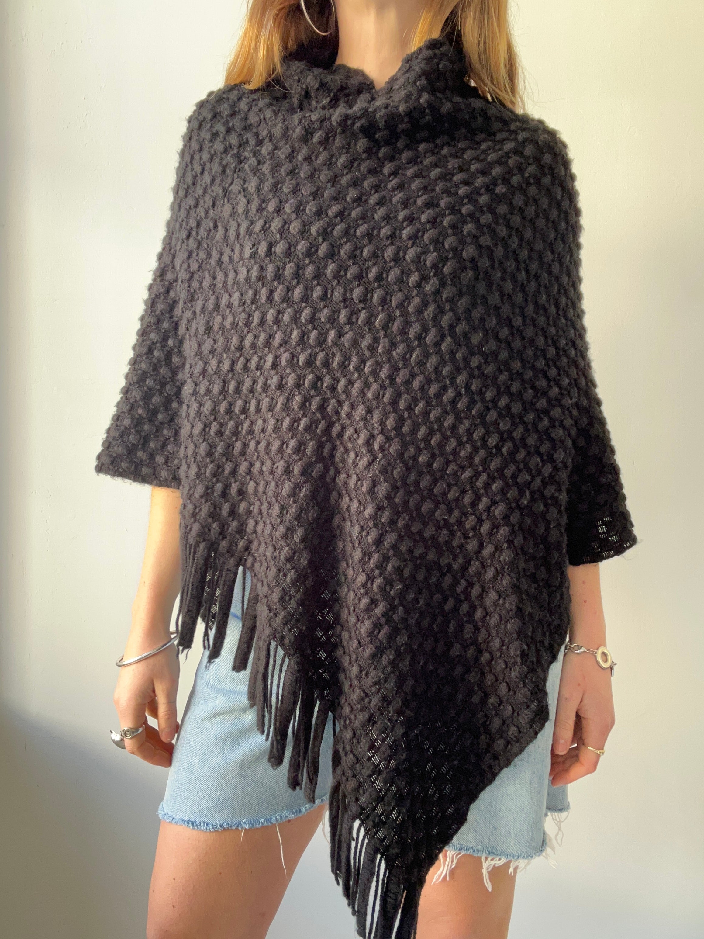 Black Knitted Poncho Size L