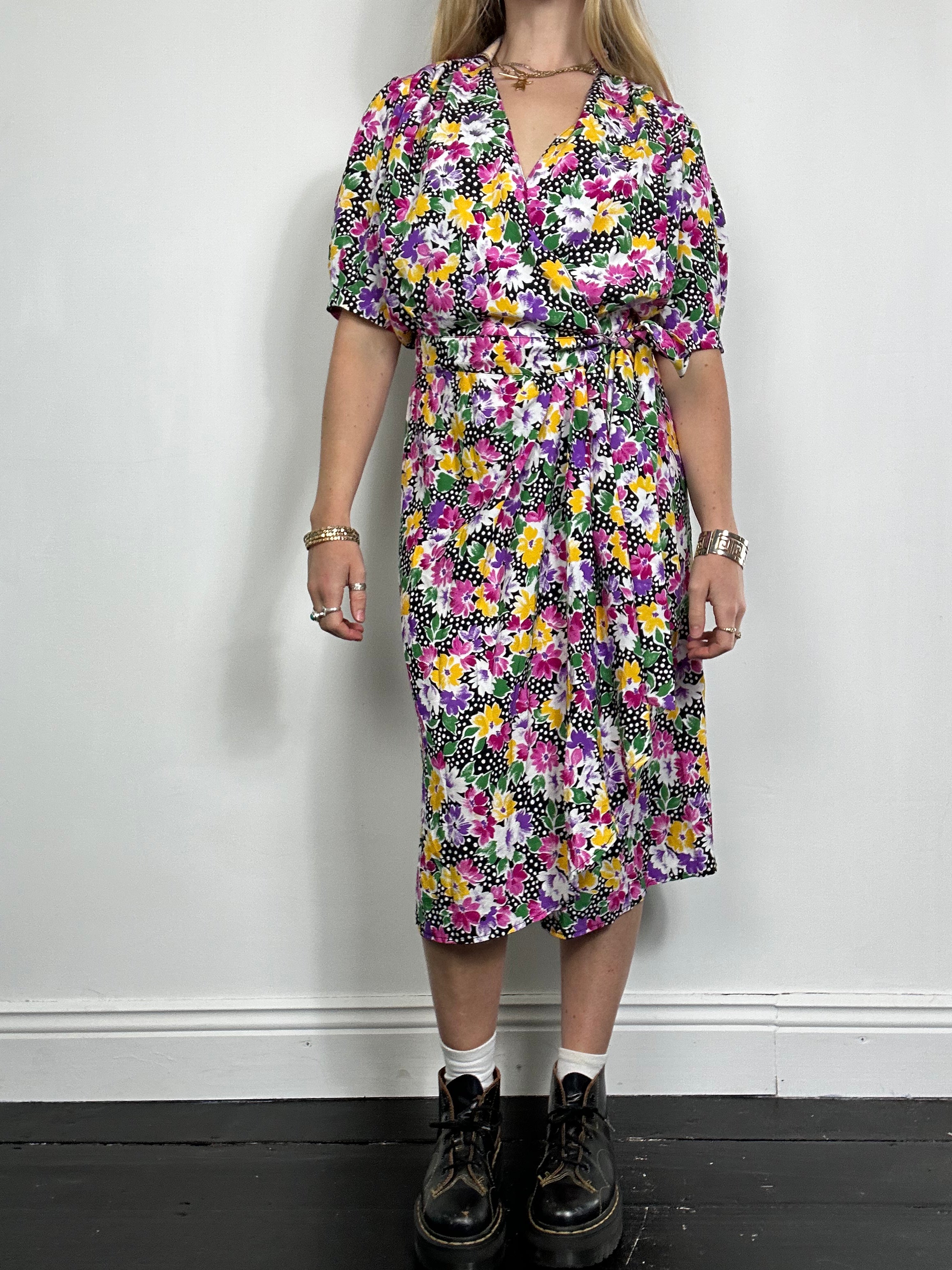 Floral 80's Wrap Dress Size 12