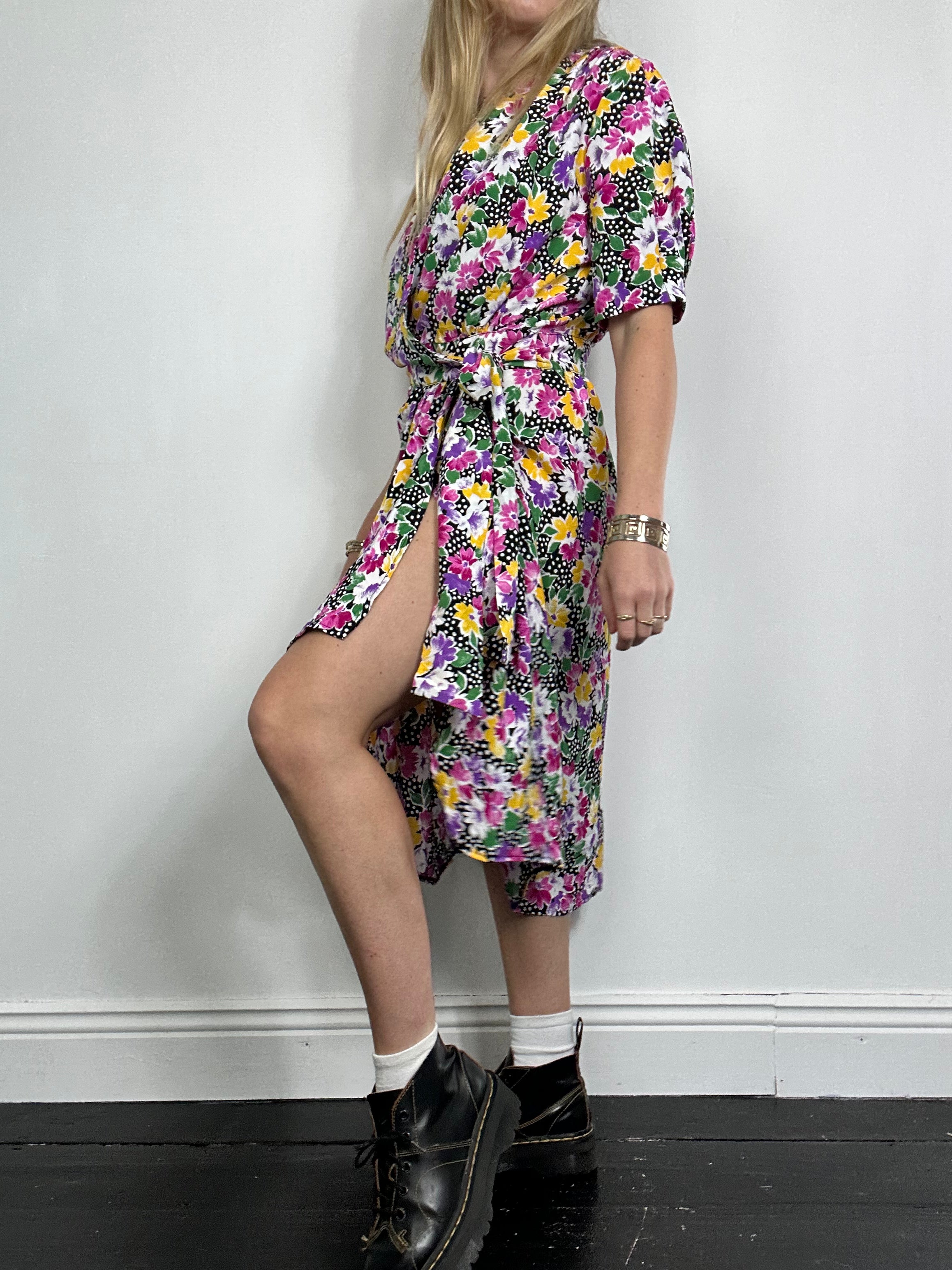 Floral 80's Wrap Dress Size 12