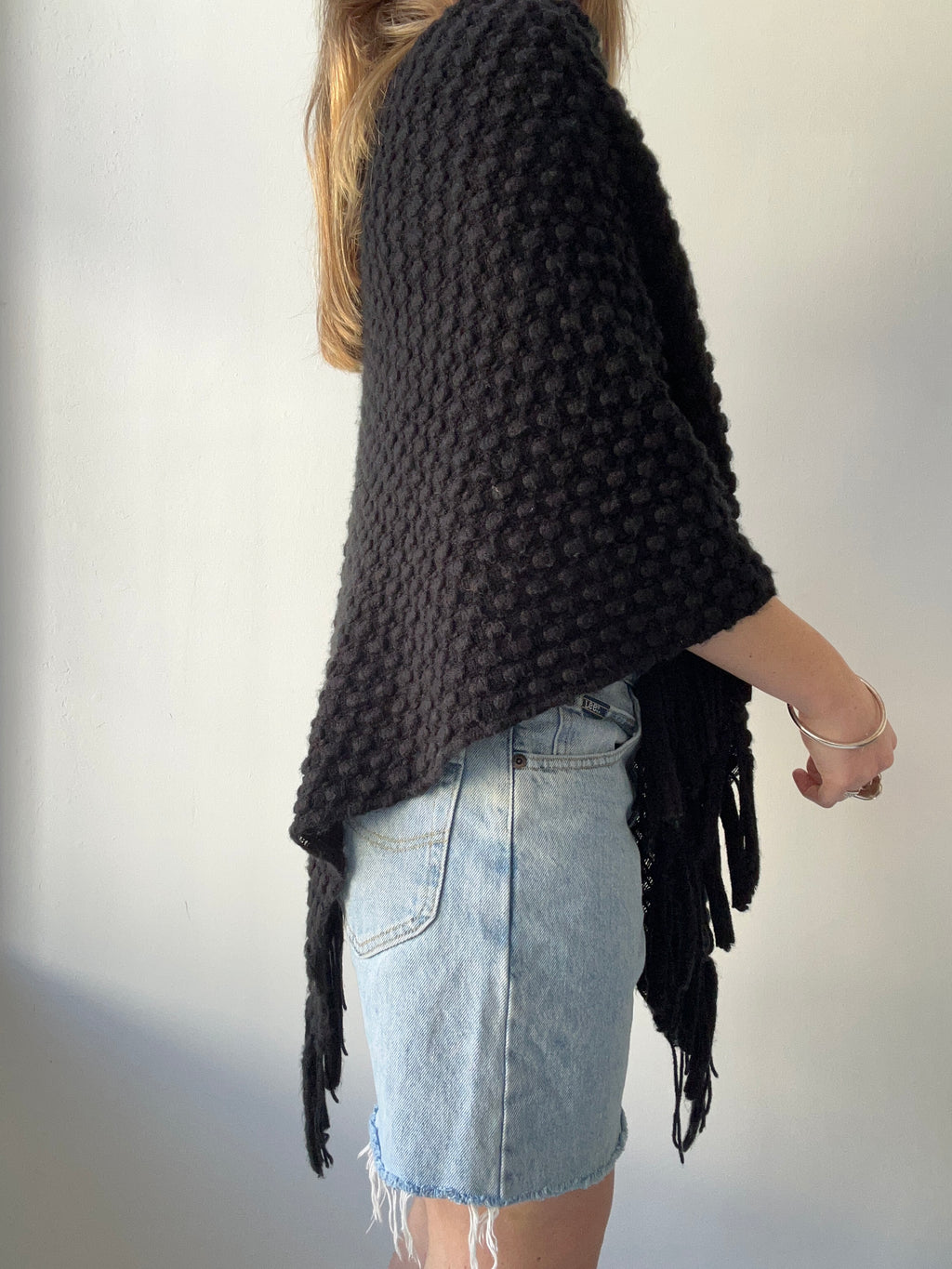Black Knitted Poncho Size L