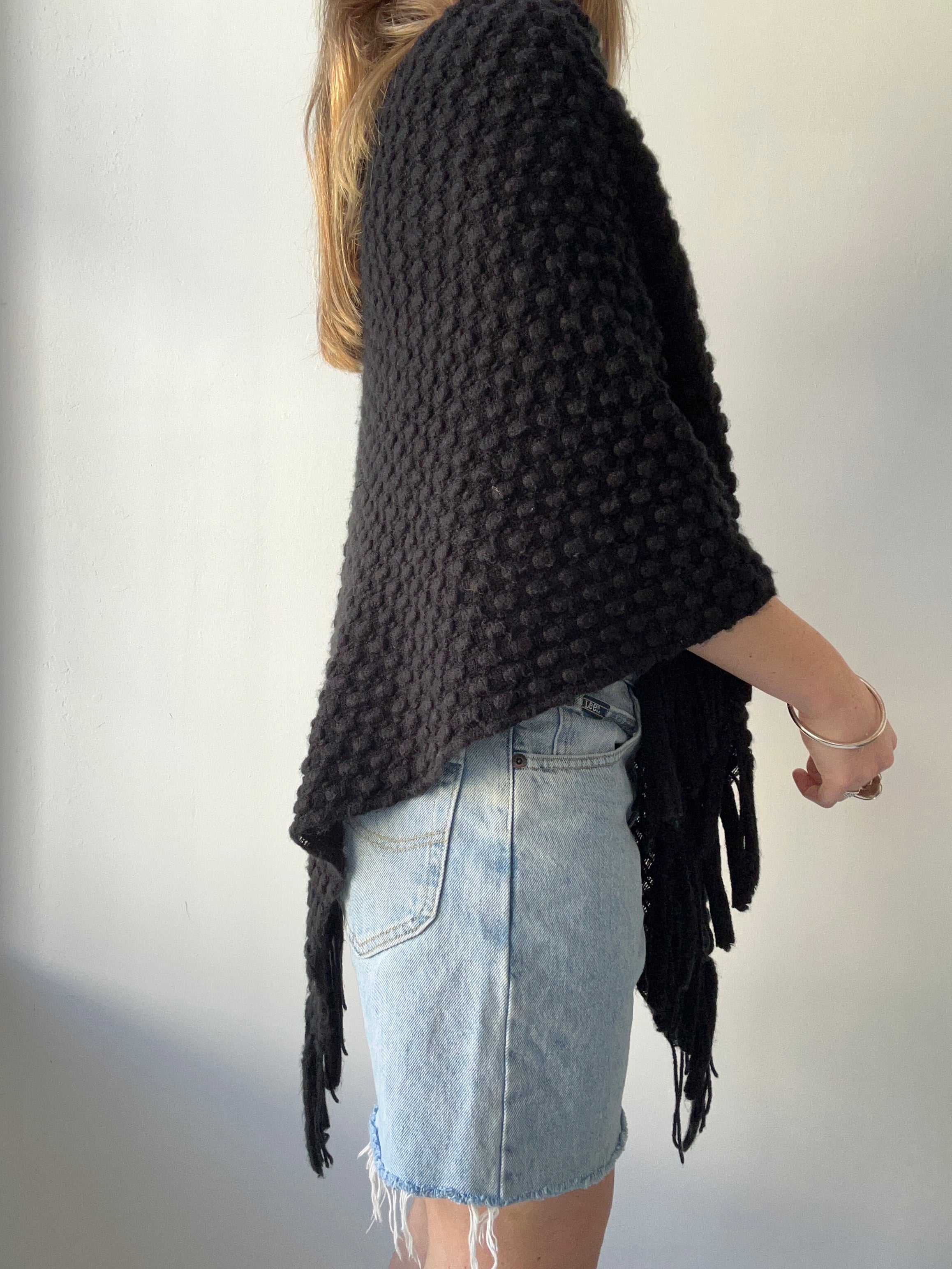 Black Knitted Poncho Size L