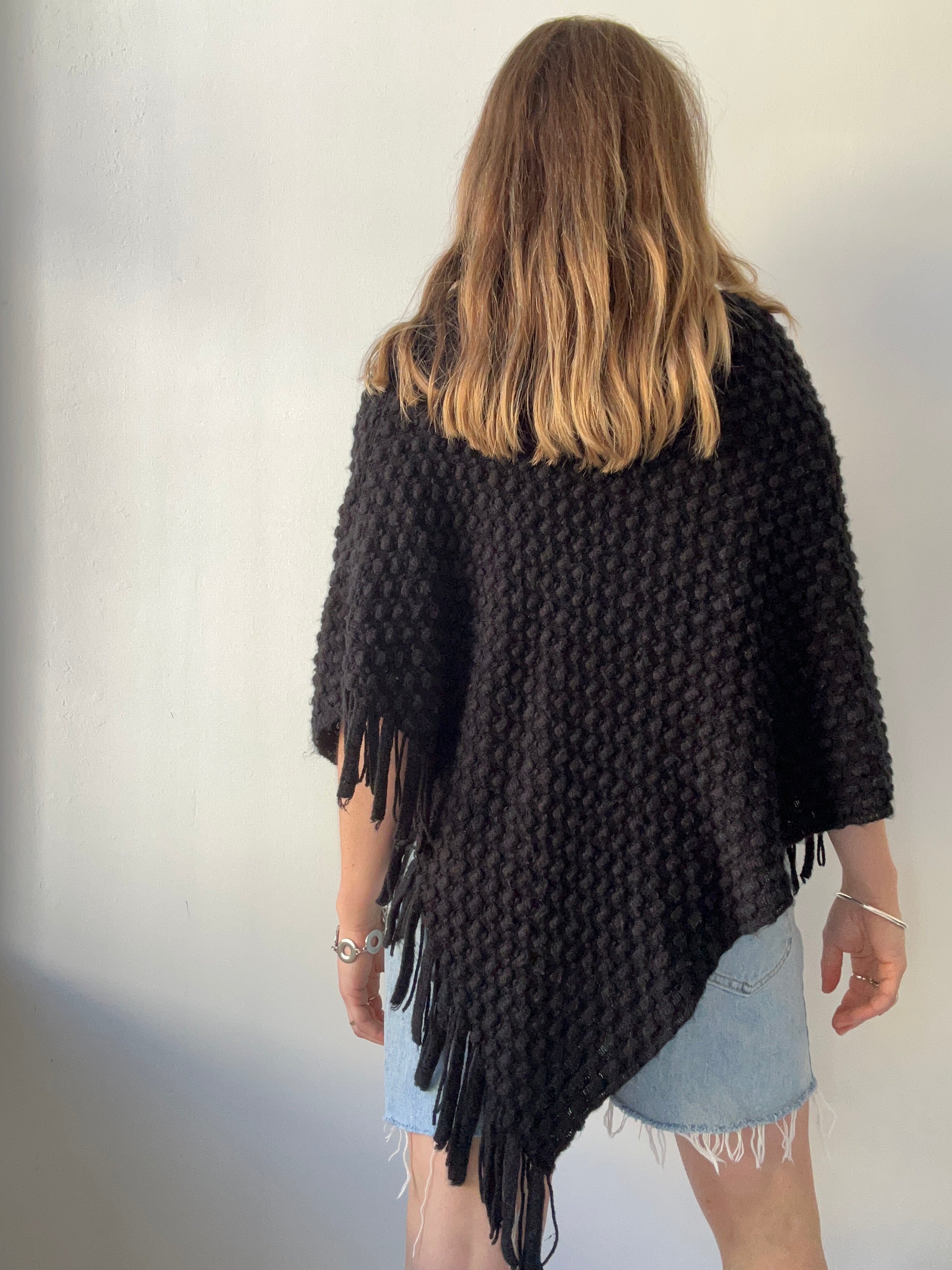 Black Knitted Poncho Size L