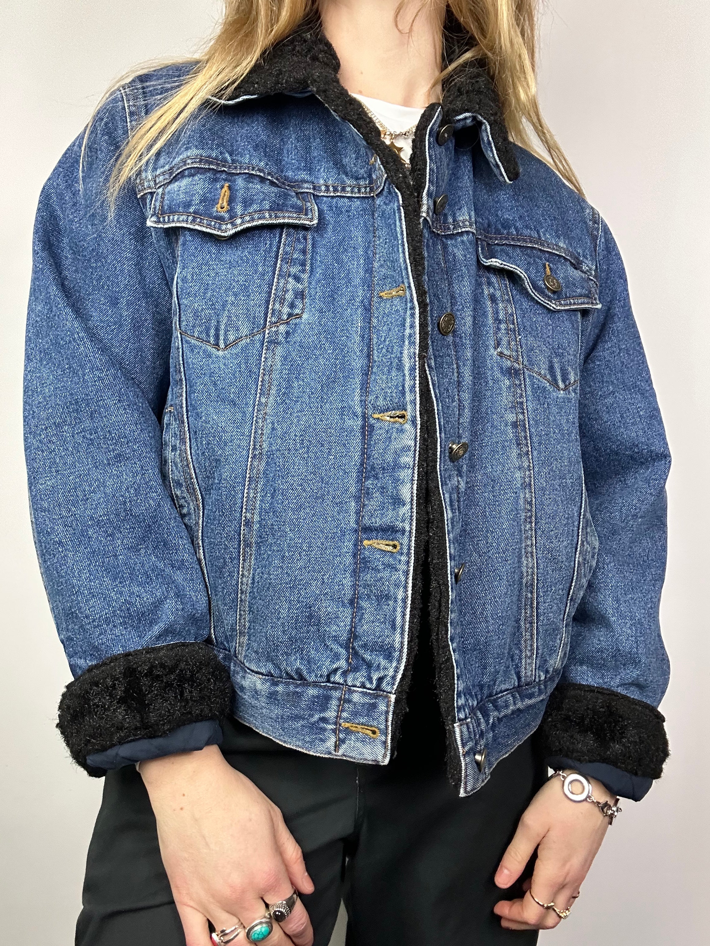 Shearling Fur cuff Denim Jacket Size S