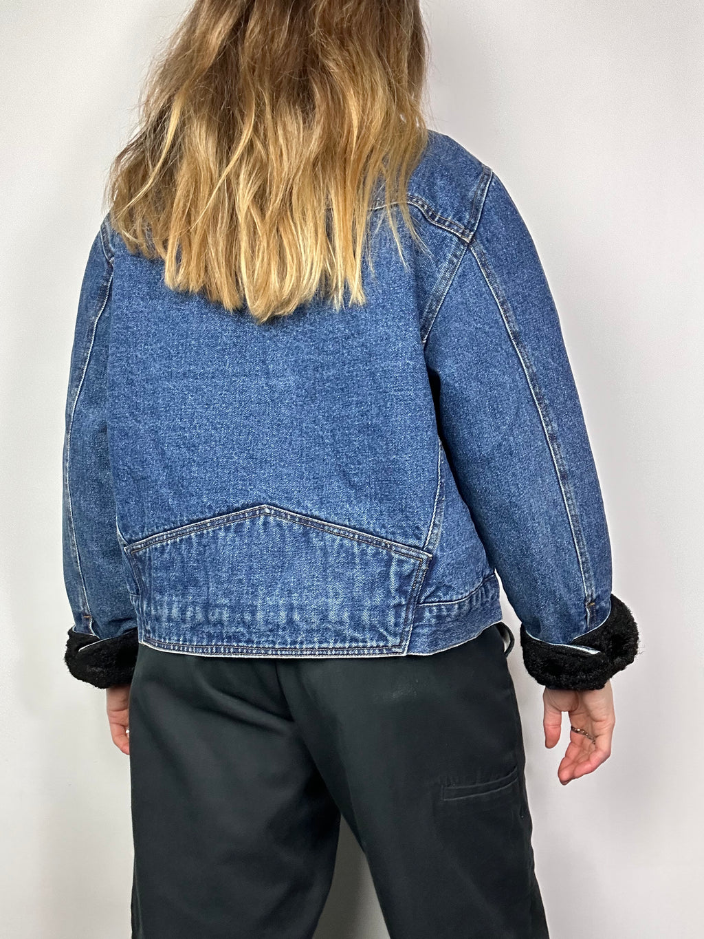 Shearling Fur cuff Denim Jacket Size S