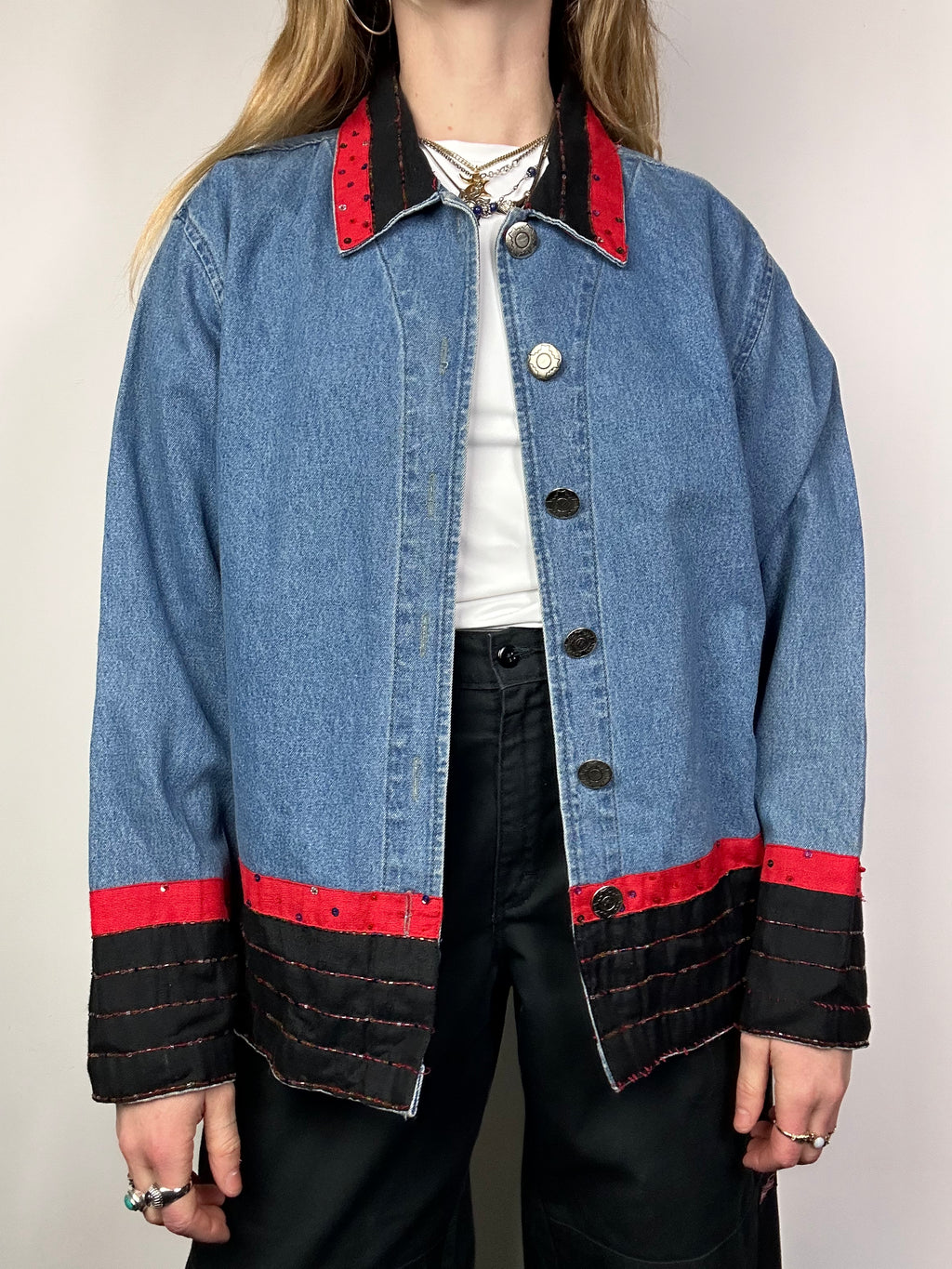 Sequin Embroidered Denim Jacket 90's Size 12